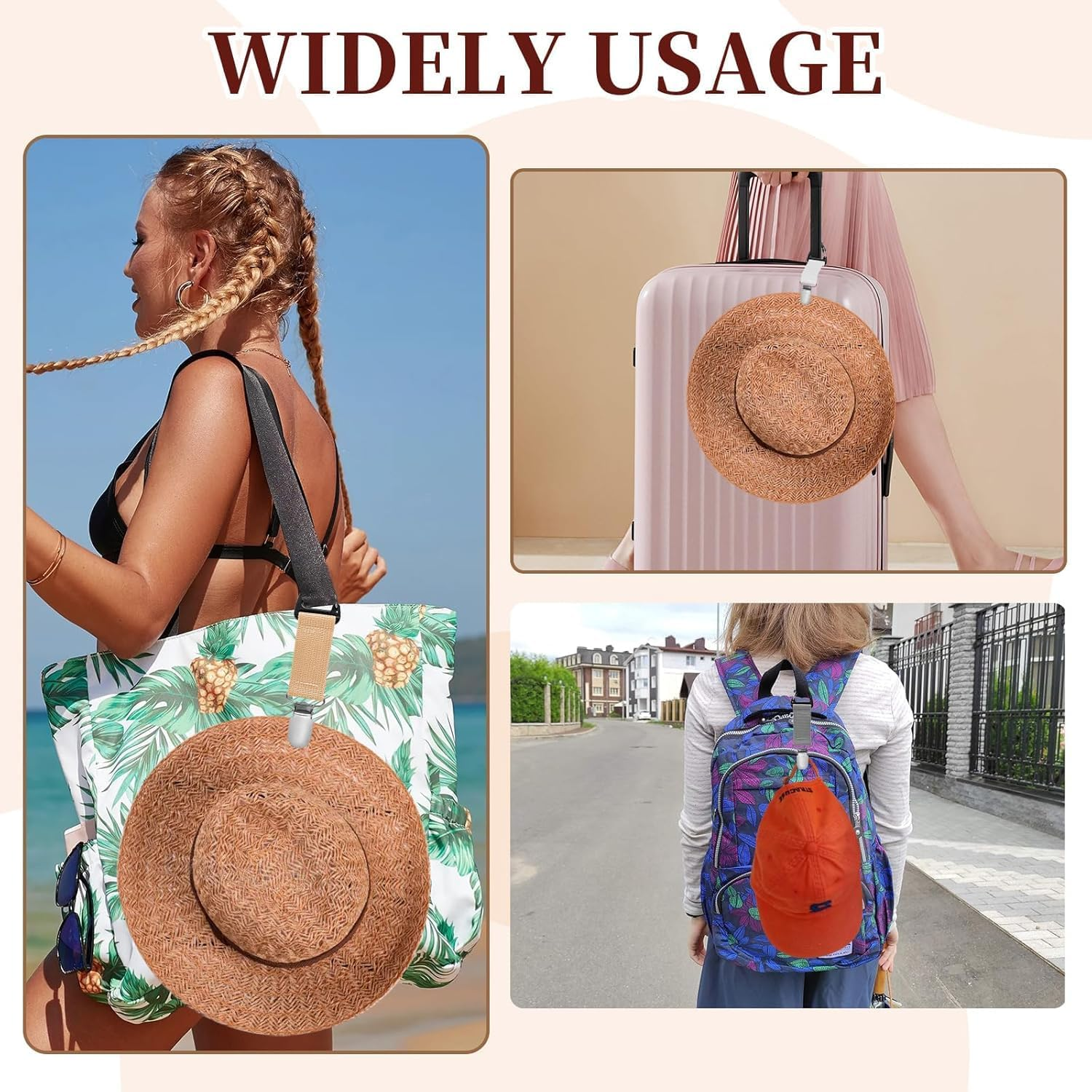 KEEPALOVE 4 Pcs Hat Clip for Travel on Bag, Elastic Hat Holder for Travel, Travel Hat Clip for Sunhat, Luggage, Bag, Handbag Backpack Luggage, Backpack, Purse, Outdoor Accessory for Women Men Black image number 4