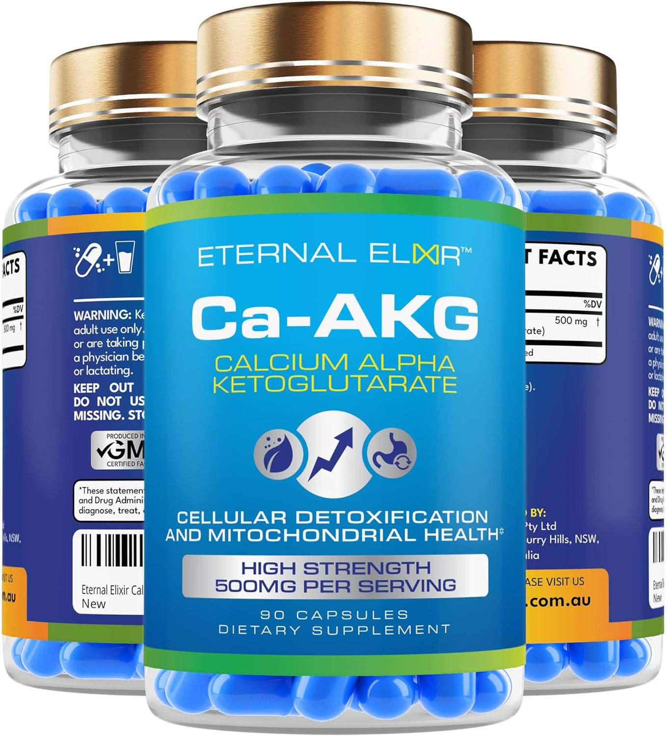 Eternal Elixir Calcium Alpha-Ketoglutarate 500Mg per Capsule - 90 Capsules for Cellular Energy, Bone Health, Metabolic Function, and Healthy Aging Support image number 1