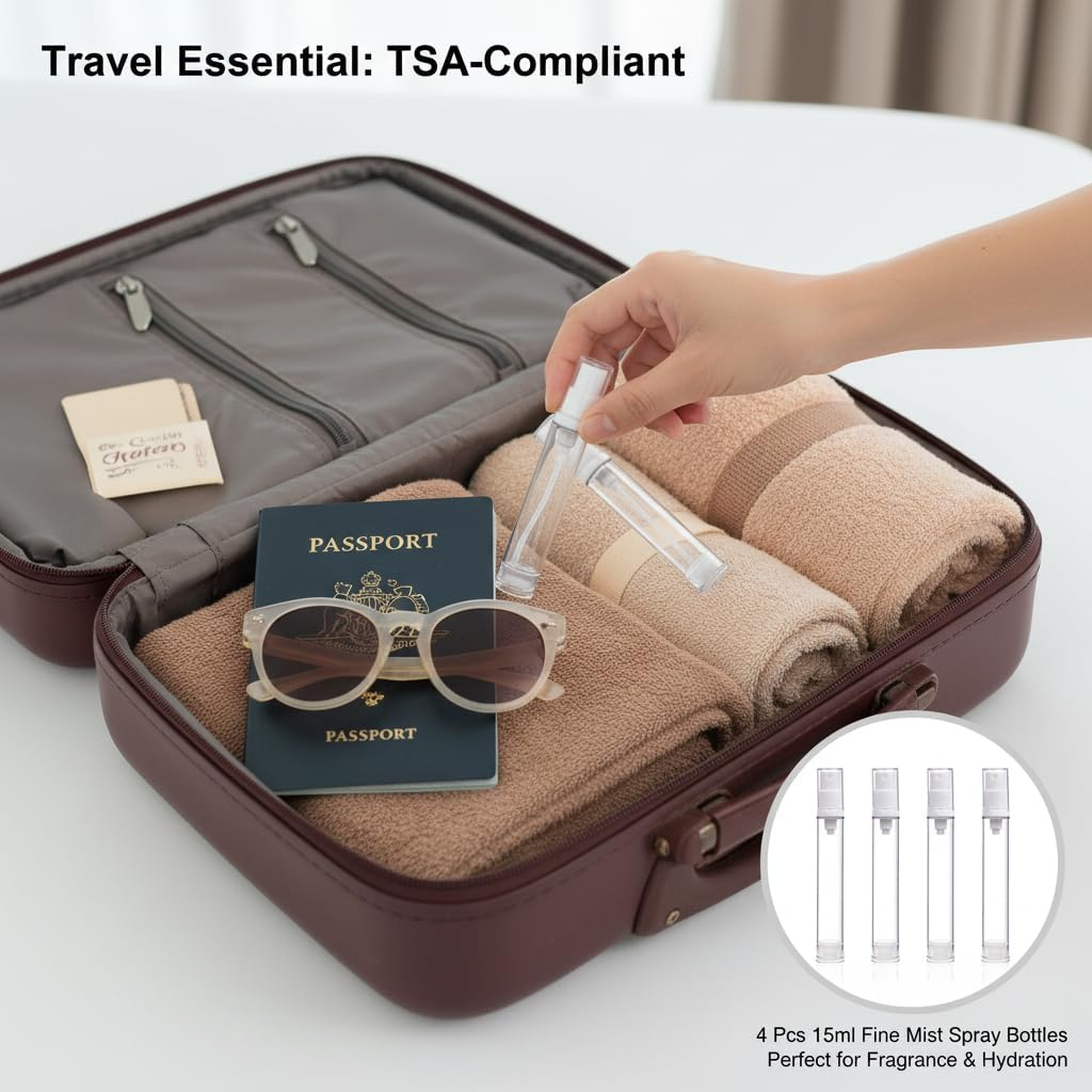 4 Pcs 15Ml Fine Mist Spray Bottles, Refillable Clear Plastic Perfume Atomizers, Portable Travel Small Sample Containers for Fragrance and Skincare image number 1