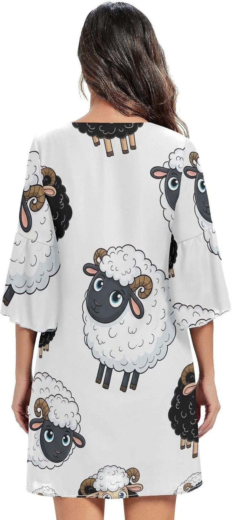 Cute Cartoon Sheep Casual V Neck Dress Printed Line Maternity Dress S-XXL image number 3