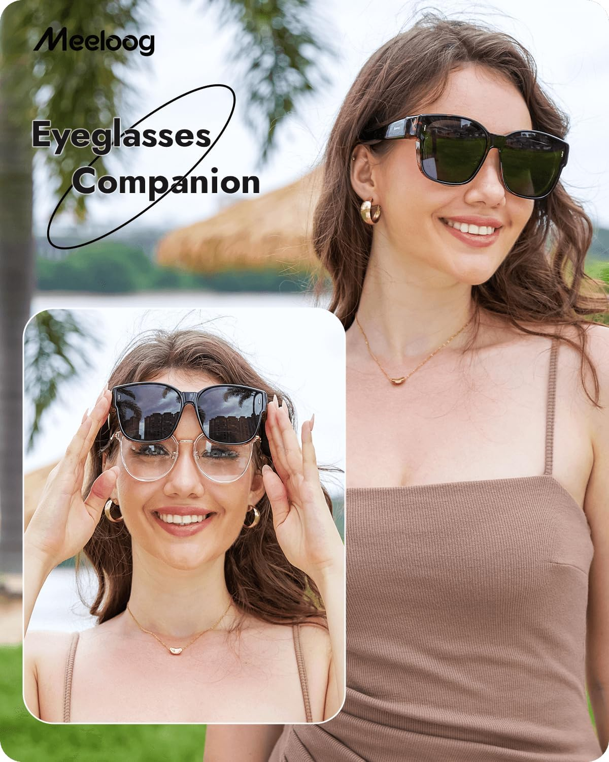 Meeloog Large Polarized Fit over Glasses Sunglasses for Women Men, Oversized Trendy Square Shades for Driving Riding MST0110 image number 3