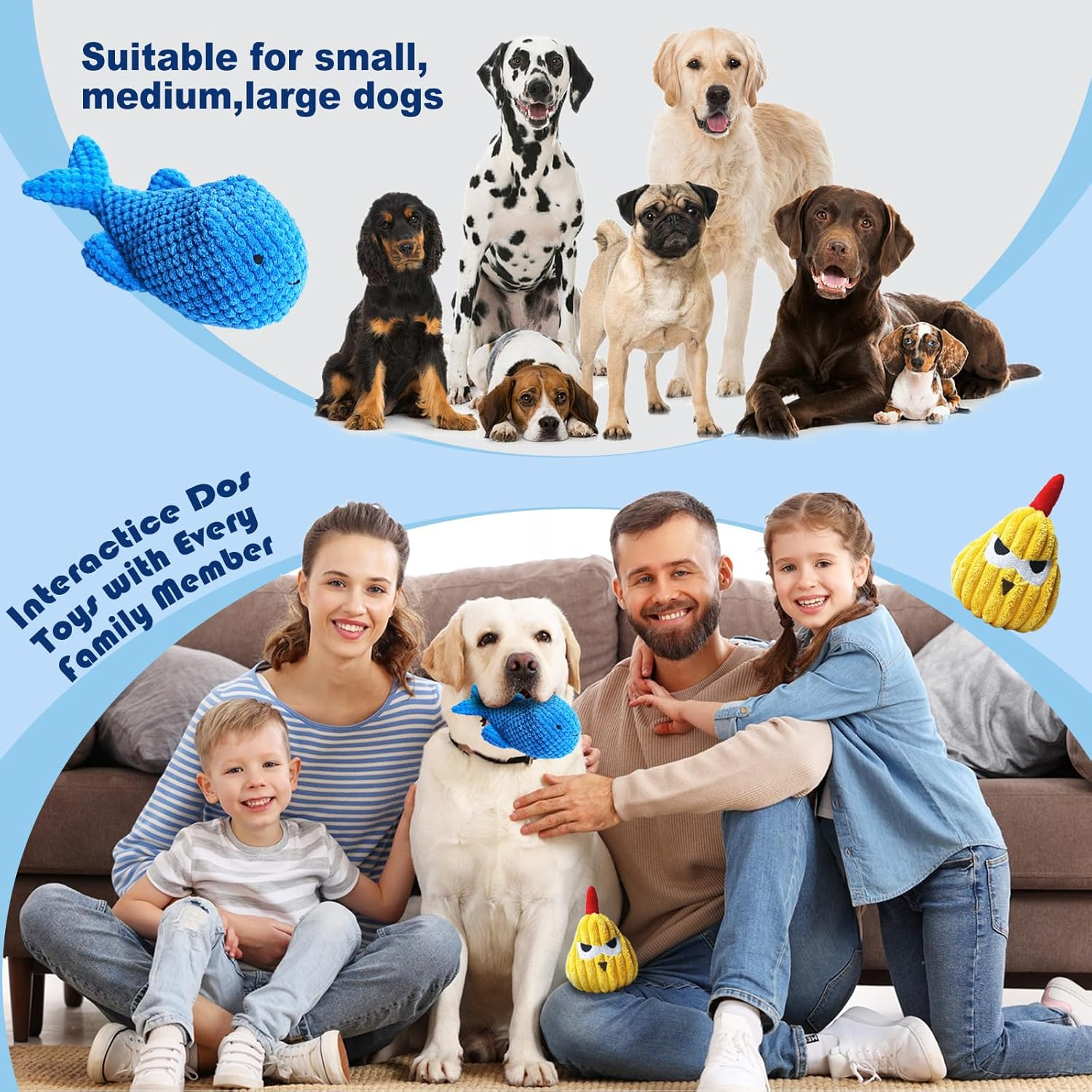 2PCS Dog Chew Toys for Puppy Teething Training, Interactive Squeaky Plush Toys for Small Dogs, Shark & Chicken Shapes for Dental Cleaning/Soothing Gums/Play Training image number 2