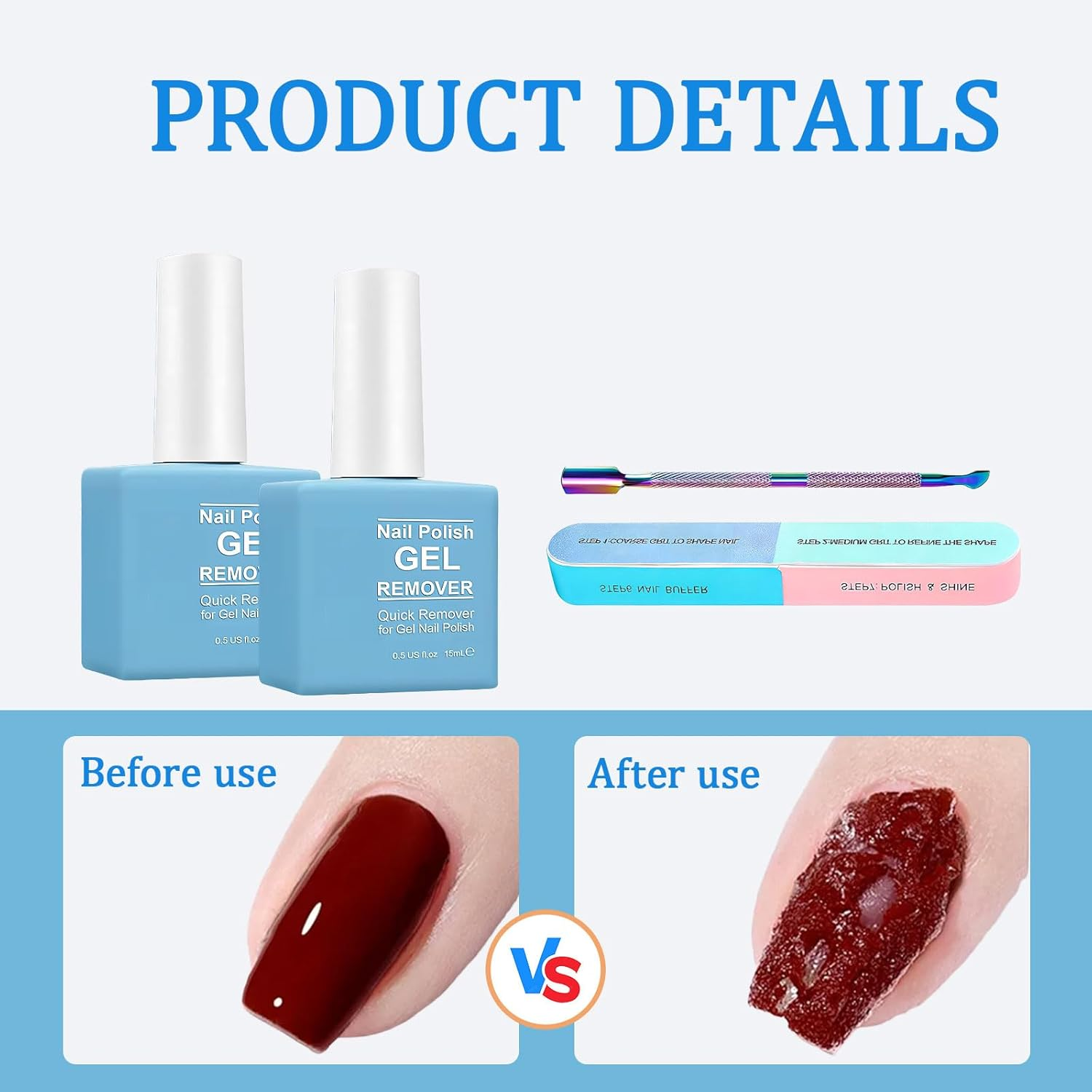 2Pcs Gel Nail Polish Remover Set, with 2Pcs Acetone Nail Polish Remover and Armor Removal Tools, Quick,Simple Gel Nail Polish Removal within 2-5 Minutes, Suitable for Women'S Nail Removal image number 2