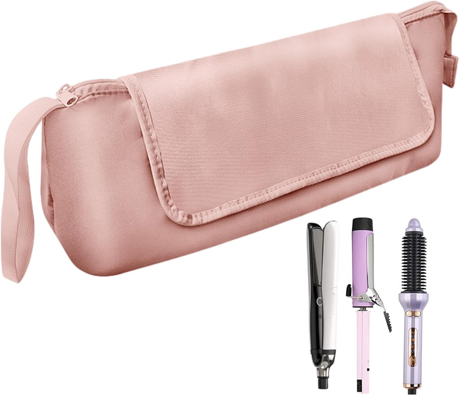 Hair Straightener Bag - Divided Zippered Waterproof Curling Iron Case - Dustproof Tool Holder for Hair Dryer, Portable Flat Iron with Strap