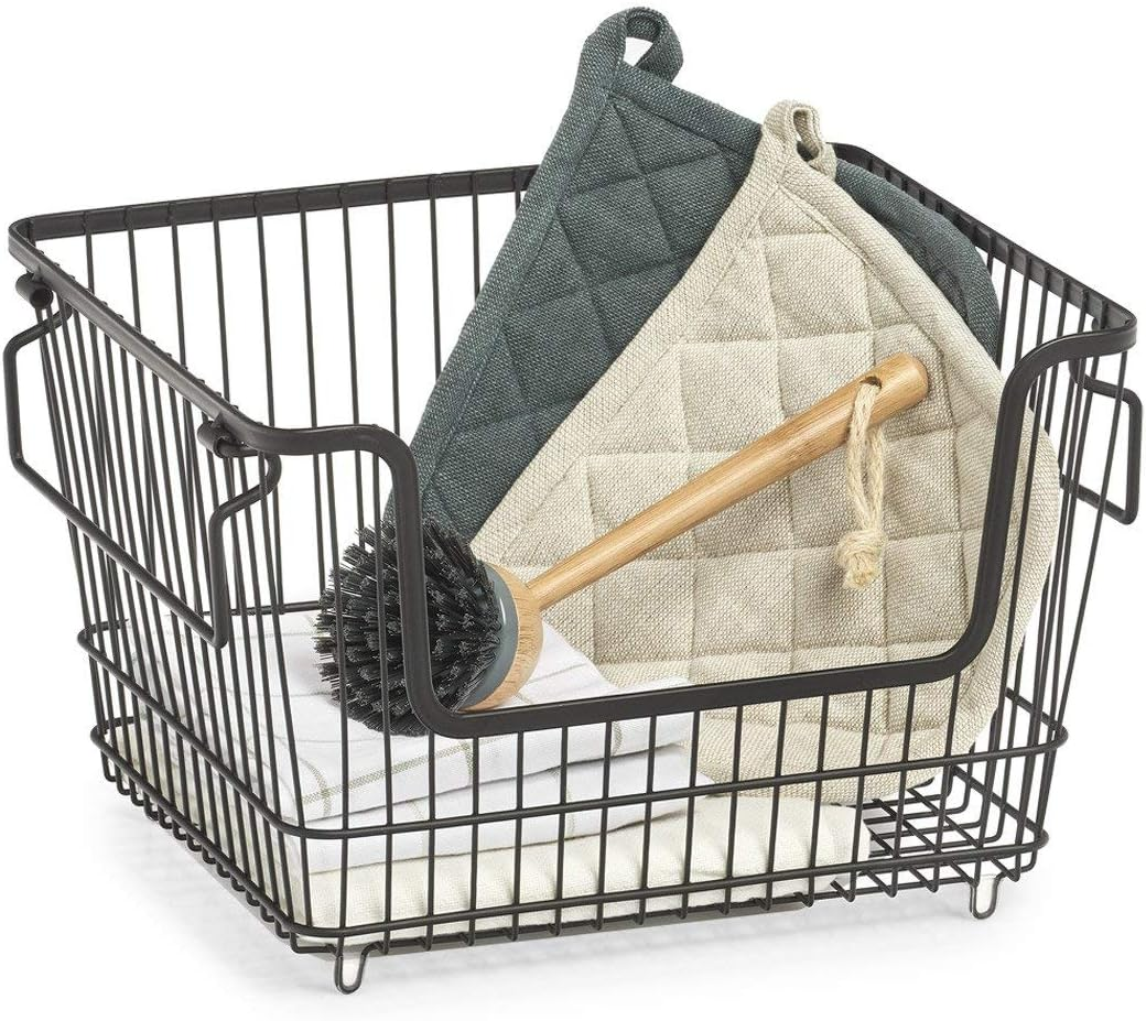 Zeller 27418 Storage Basket Stackable Metal Black Approx. 33 X 27 X 21.5 Cm image number 3