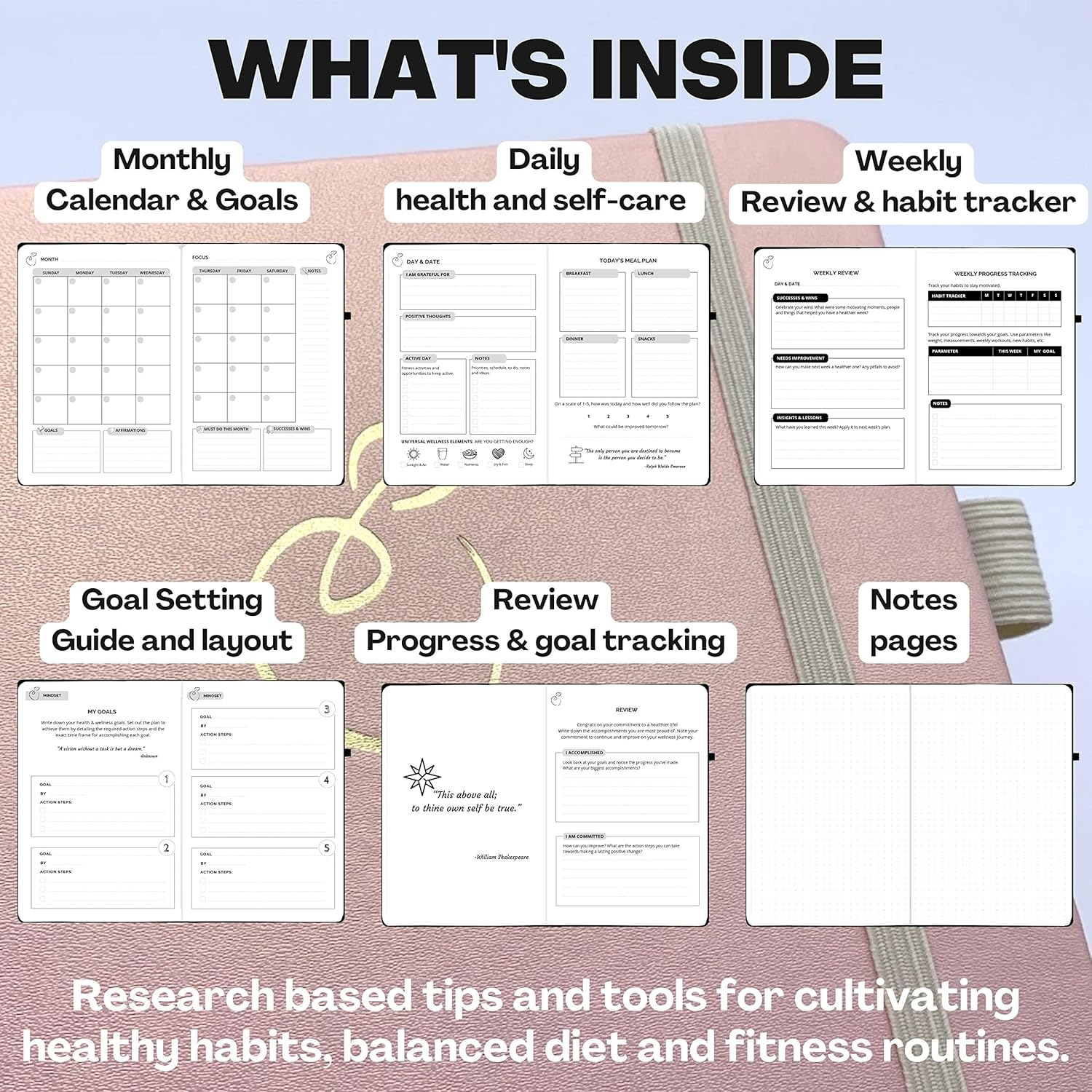 Life & Apples Rose Gold Wellness Planner - Food Journal, Fitness Diary, Gratitude & Meal Planner for Healthy Living & Self-Care - Track Weight Loss Diet & Health Goals - Undated, A5 Size image number 3