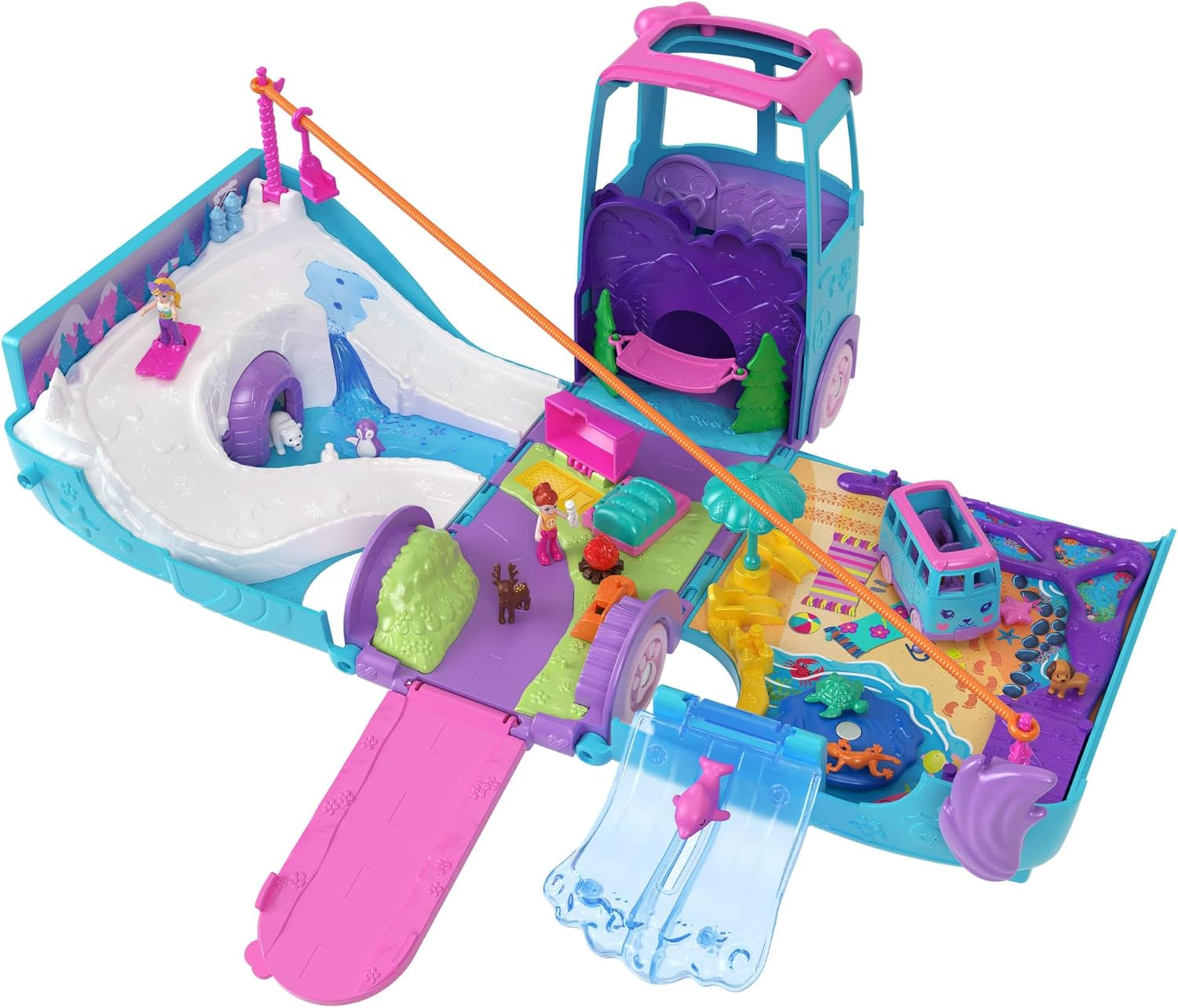 Polly Pocket Micro Dolls and Transforming Camper Van Vehicle, Accessories Include Pets and Toy Car, Pet Mobile Adventure Playset image number 2
