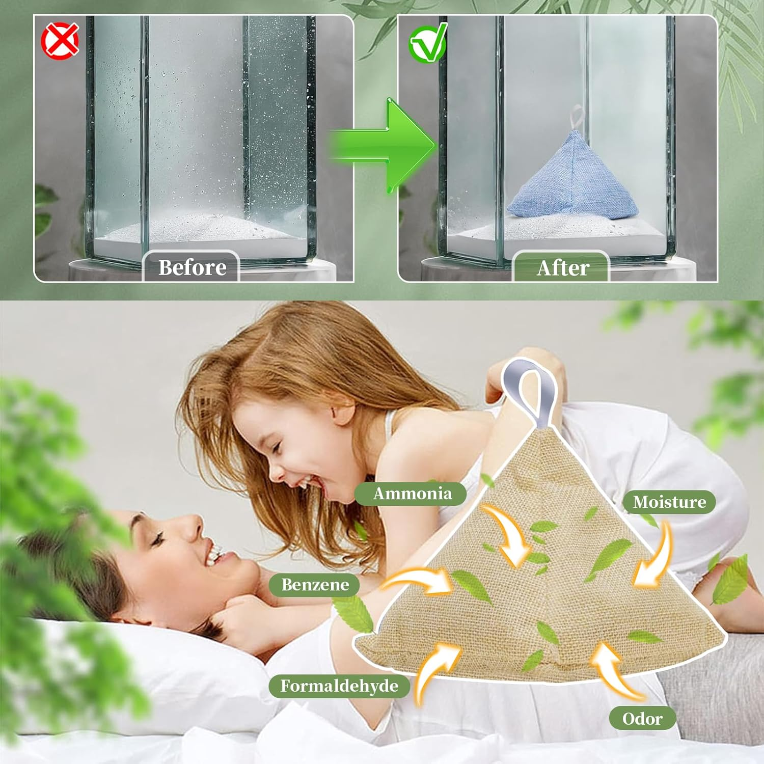 4 Pack Activated Bamboo Charcoal Bags with 4 Hooks Air Purifier Deodorizer Bags Dehumidifier Bags Stylish Pyramid Design Applicable to Car Closet Bathroom Basement Litter Box Shoe Air Fresheners Bags image number 5