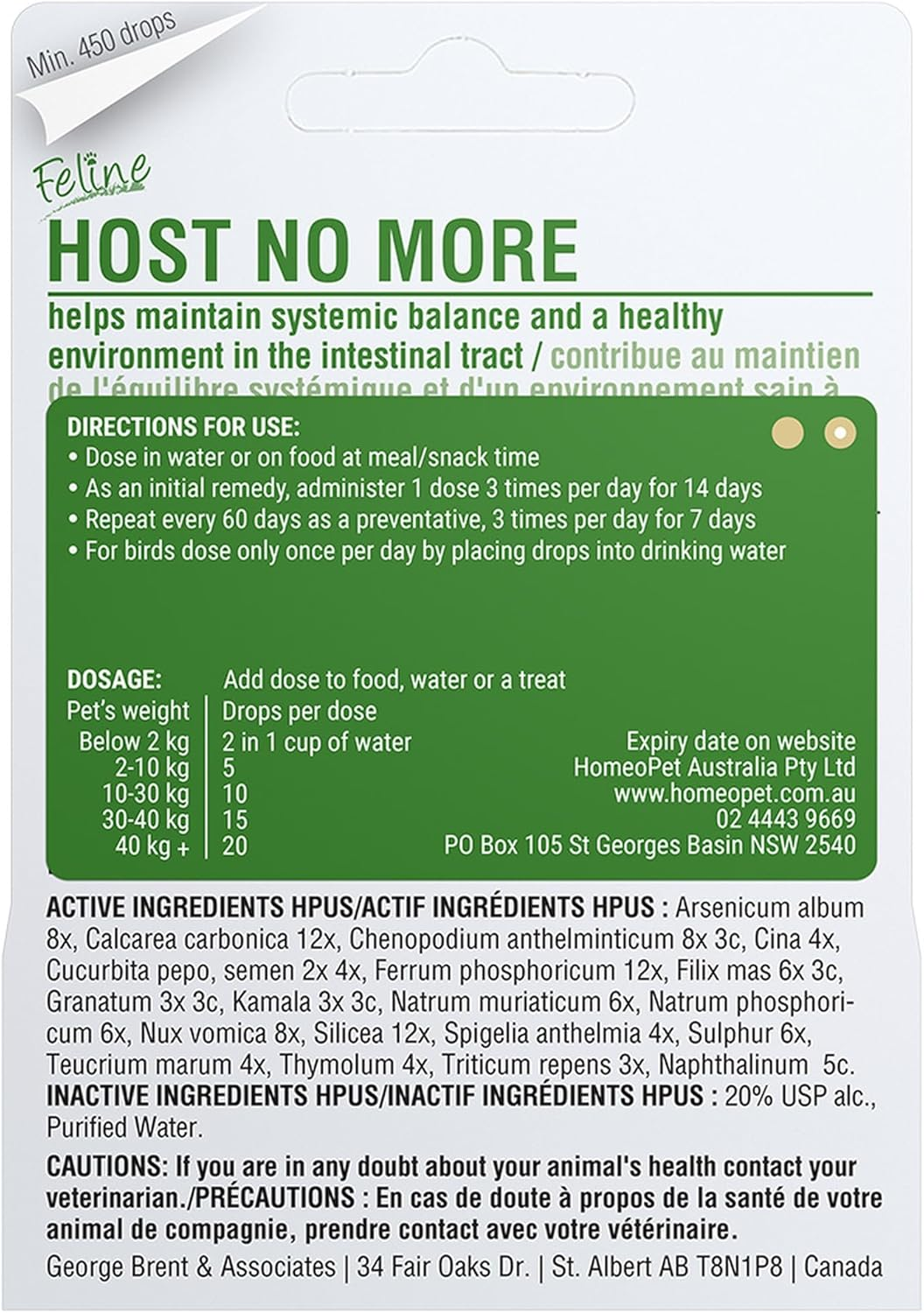 Homeopet Australia Feline Host No More (WRM Clear in USA)