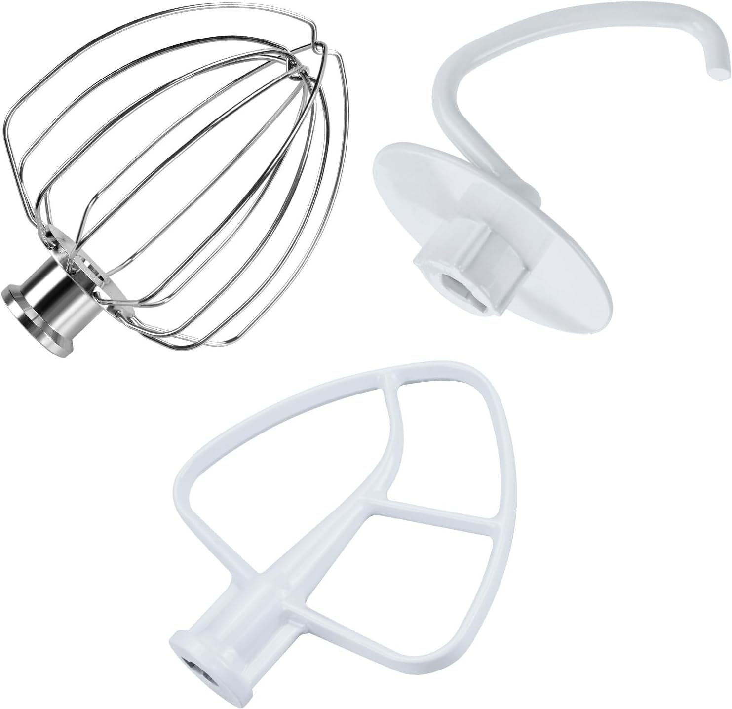Stainless Steel 3 Piece Kit Attachments for Kitchenaid 4.5-5 Quart Tilt-Head Stand Mixers Artisan Series & Classic Series by MMOBIEL &ndash; K45 6-Wire Whip, Flat Beater and Dough Hook &ndash; Dishwasher Safe
