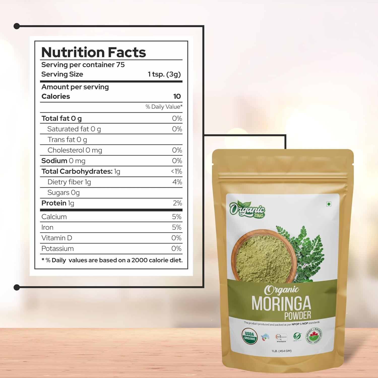 Organic Zing Moringa Leaf Powder - 454G image number 4