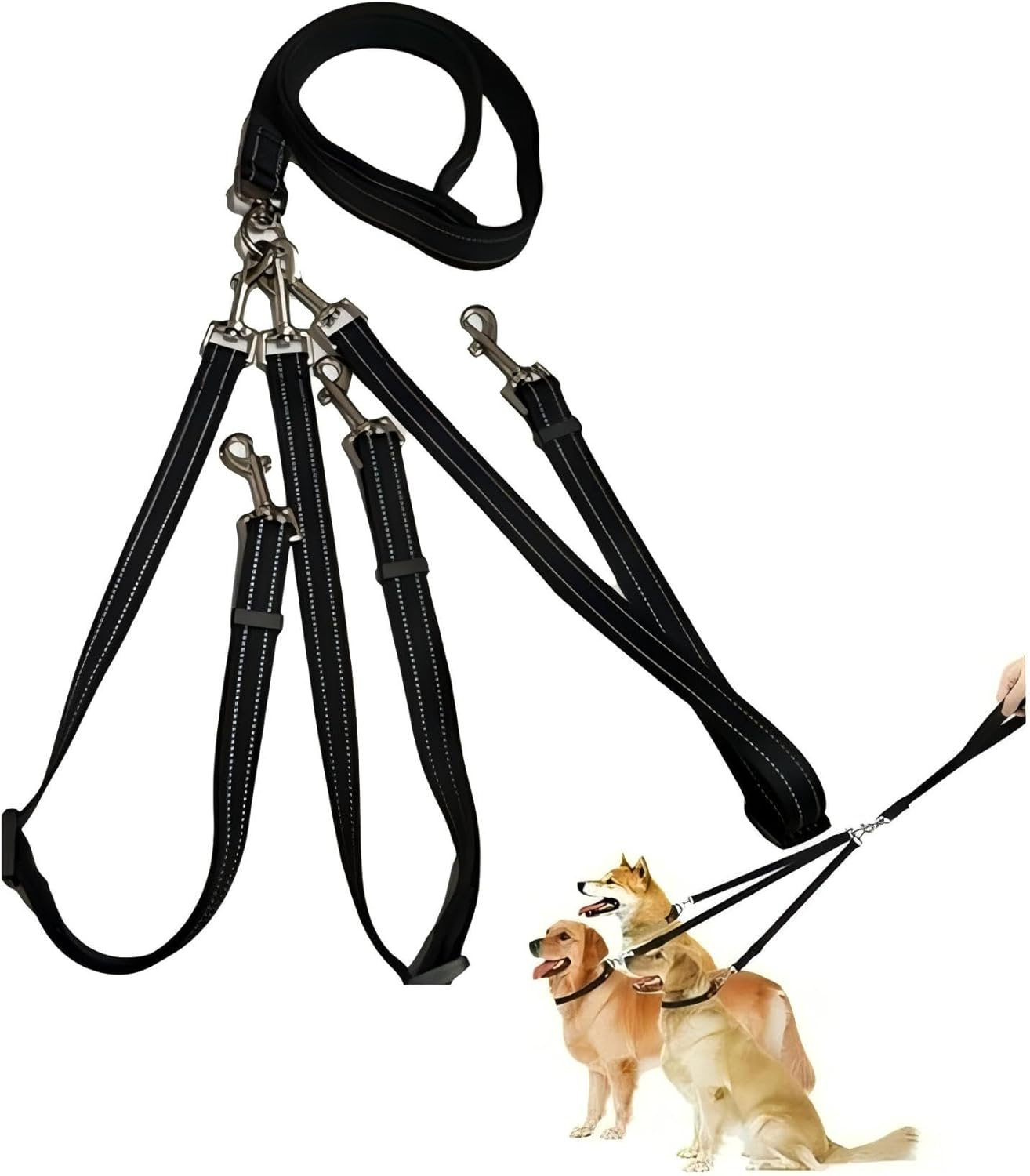 Esenlong 3 Way Dog Leash, Reflective Dog Lead with Padded Handle, Removable Dog Leash image number 4