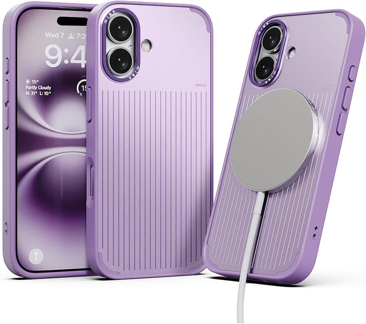 Miak Ma28066I17 Case, Compatible with Magsafe Mod, Stylish Vertical Line Design, Metal Camera Frame, Lens Protection, 4 Corners, Air Cushion, Shock Absorbing, Dustproof, Display Protection Design