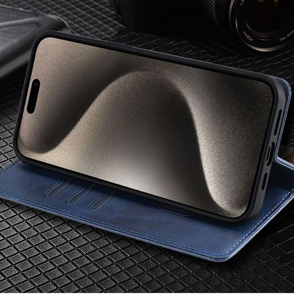 FORZARMOR for Motorola Moto G15 4G (6.72 Inch) Case Wallet Cover PU Leather Pockets Shockproof Magnetic Flip Card Holder (For Moto G15 4G, Blue) image number 6