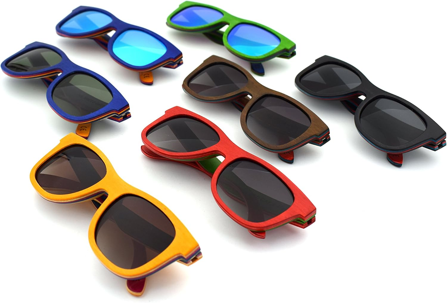 Skateboard Sunglasses Wood Glasses Polarized Wayfarer Sun Shades for Men UV400 Protection with Bamboo Case 52Mm (Green, 2 Inches) image number 4