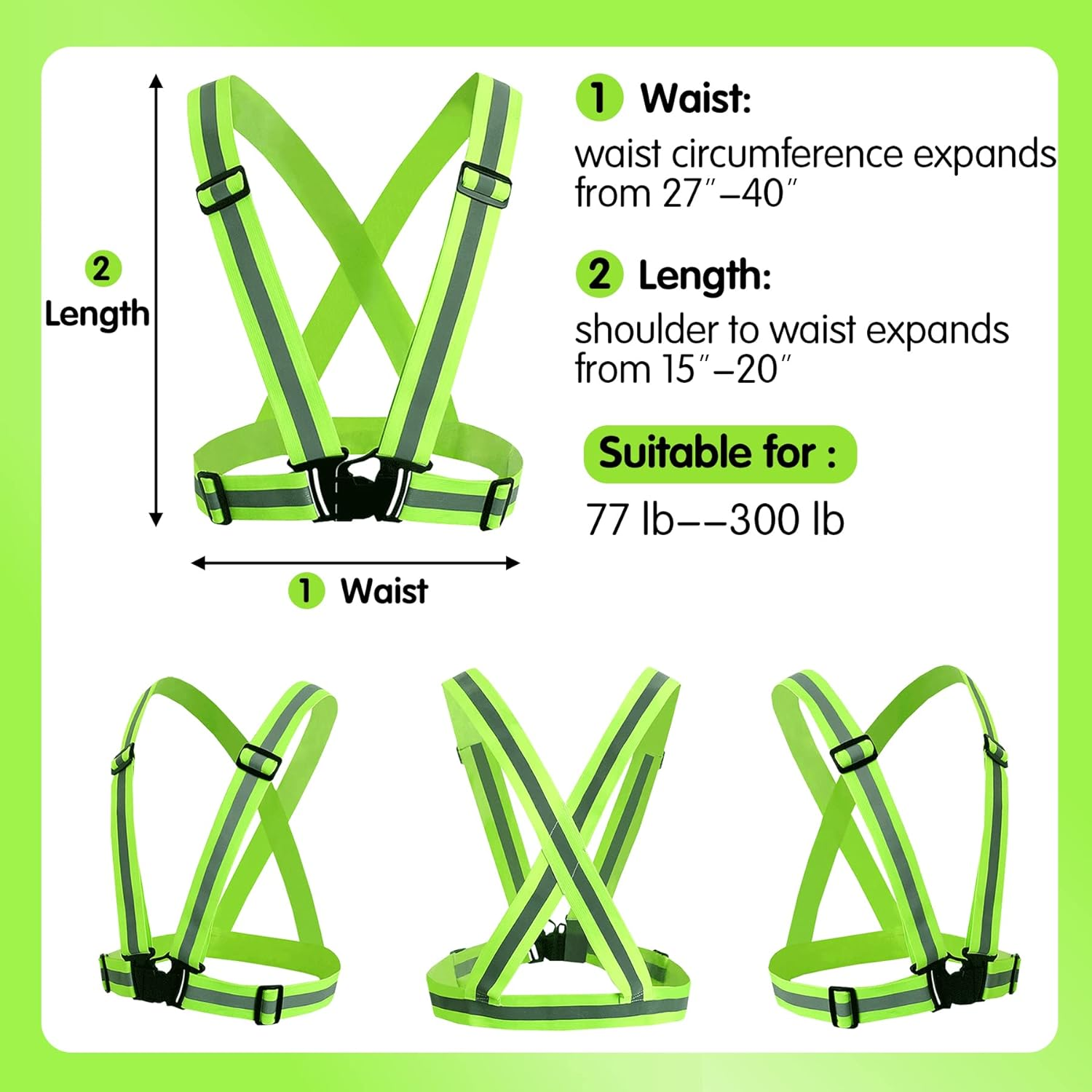Reflective Safety Vest 2Pcs - High Visibility Vest Adjustable Straps for Outdoor Jogging, Cycling, Walking image number 6