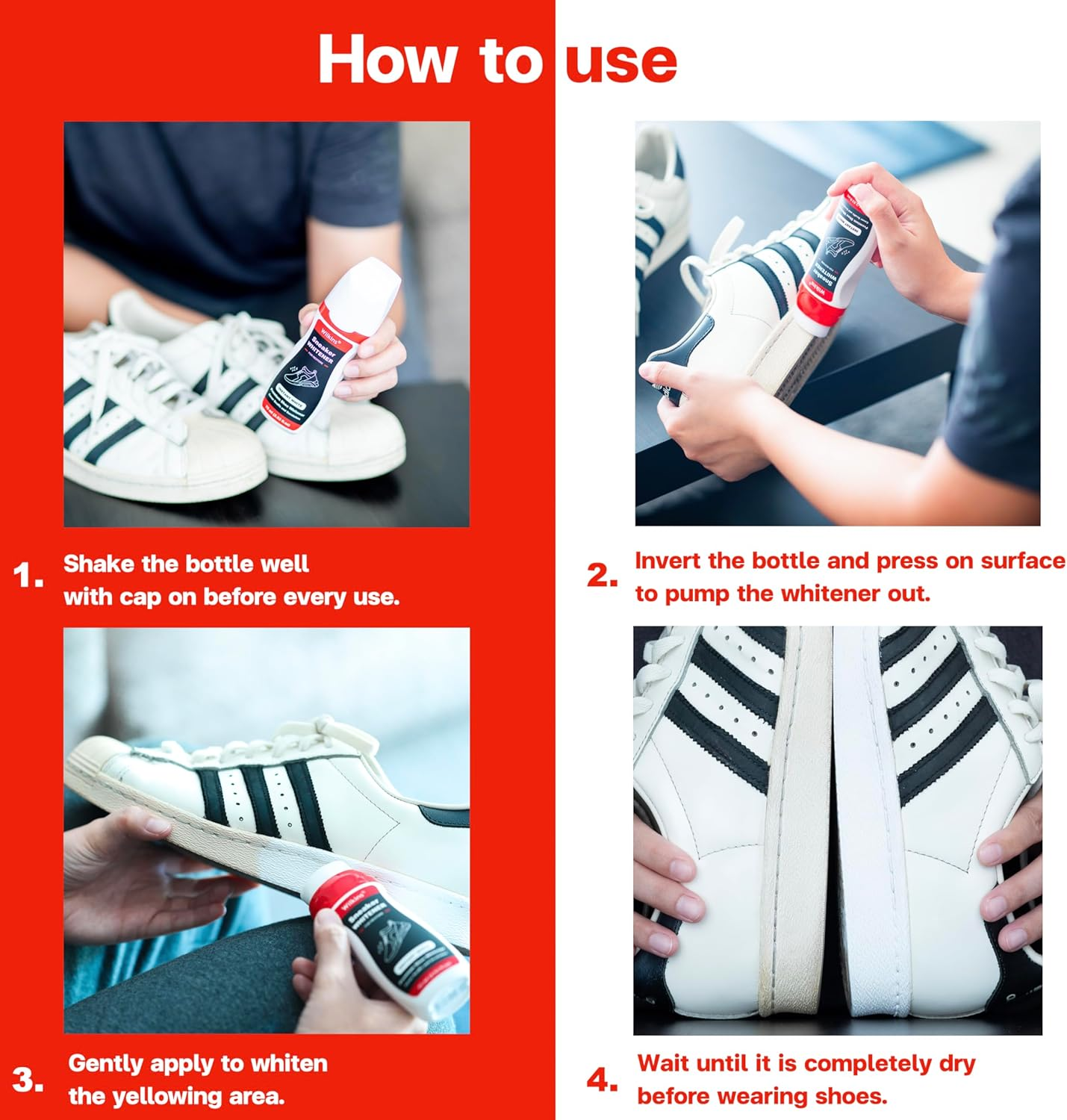 Wilkins Sneaker Whitener for Shoes - Restore Whiteness on Canvas, Leather, Foam and Rubber (2.53 Fl Oz), White, Medium image number 2