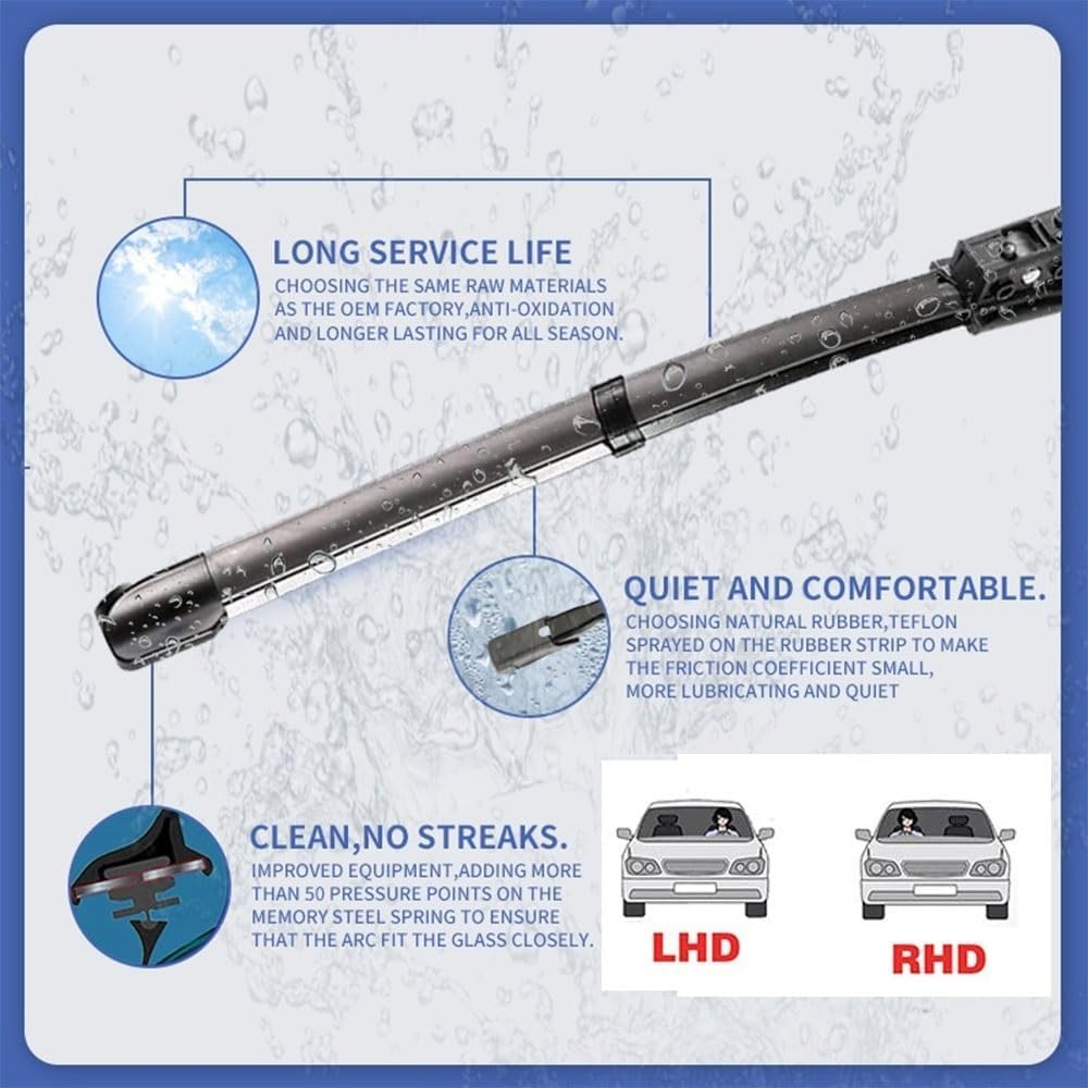 Front Rear Wiper Blades Compatible with Mercedes Benz EQA 2021 2022 H243 Windshield Windscreen Window EQA250 EQA 250 300 350 Car Accessories (Color : FRONT REAR, Size : RHD) image number 4