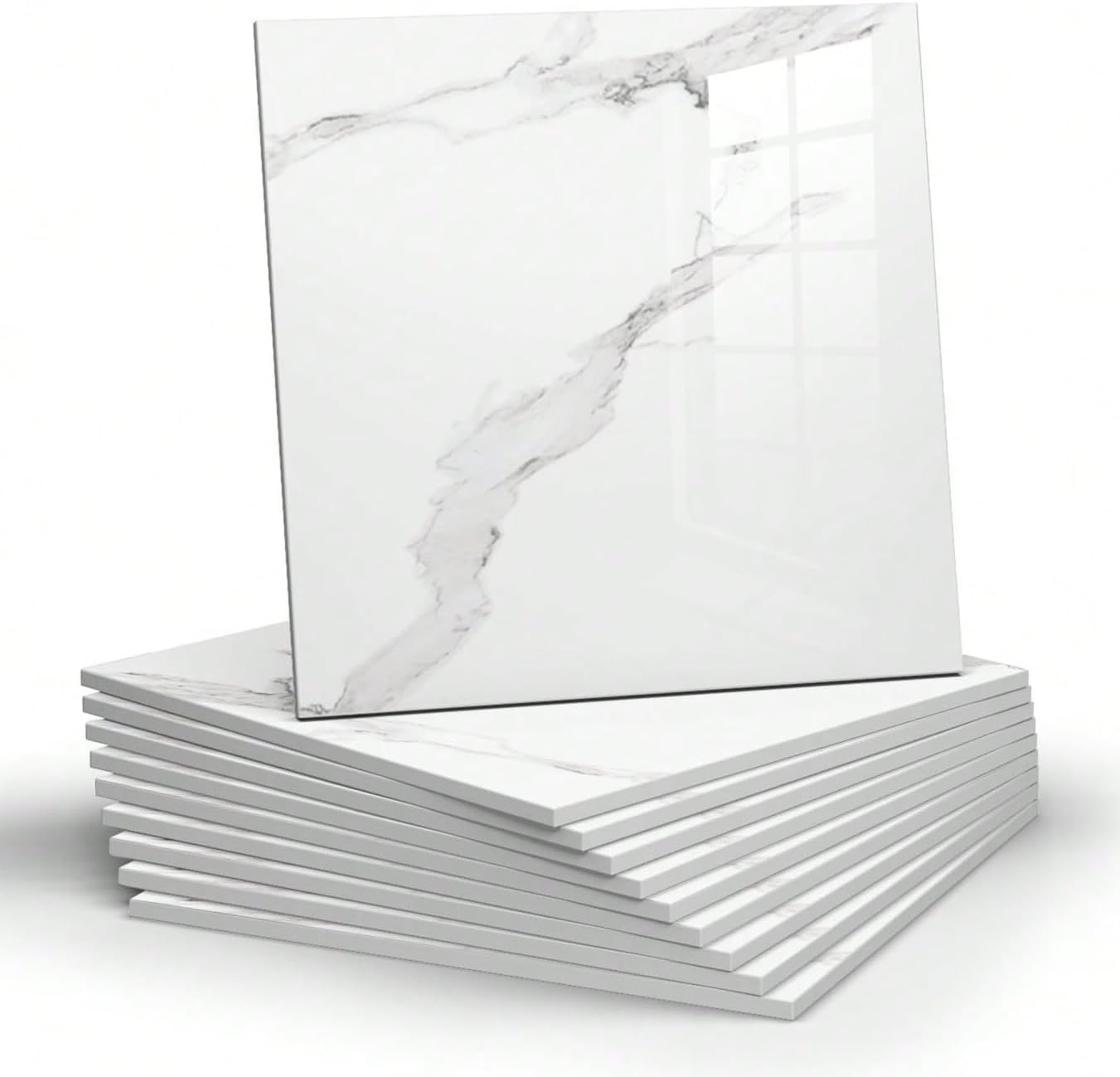 10Pcs Marble Peel and Stick Waterproof Wall Panels,Heat-Resistant Backsplash Tile, 23.6"X11.8" PVC Foam Wall Sticker for Kitchen,Bedrooms TV Walls,Not Real Tile (Gray, 23.6" X 11.8" X 2.4Mm)