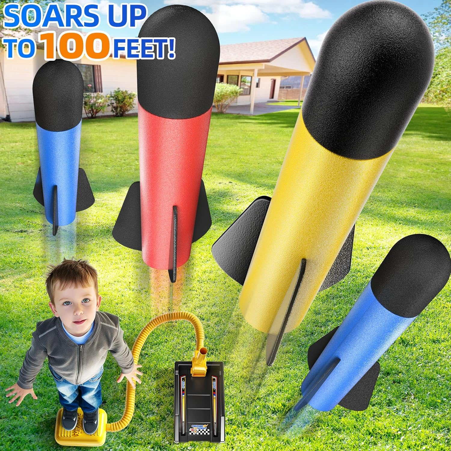 Rocket Toy Car Launcher, 2 Race Car and 6 Foam Rockets, Outdoor outside Backyard Toys for Boys & Girls, Birthday Gift Toys for Kids Boys Girls Age 3 4 5 6 7 8 Years Old image number 4