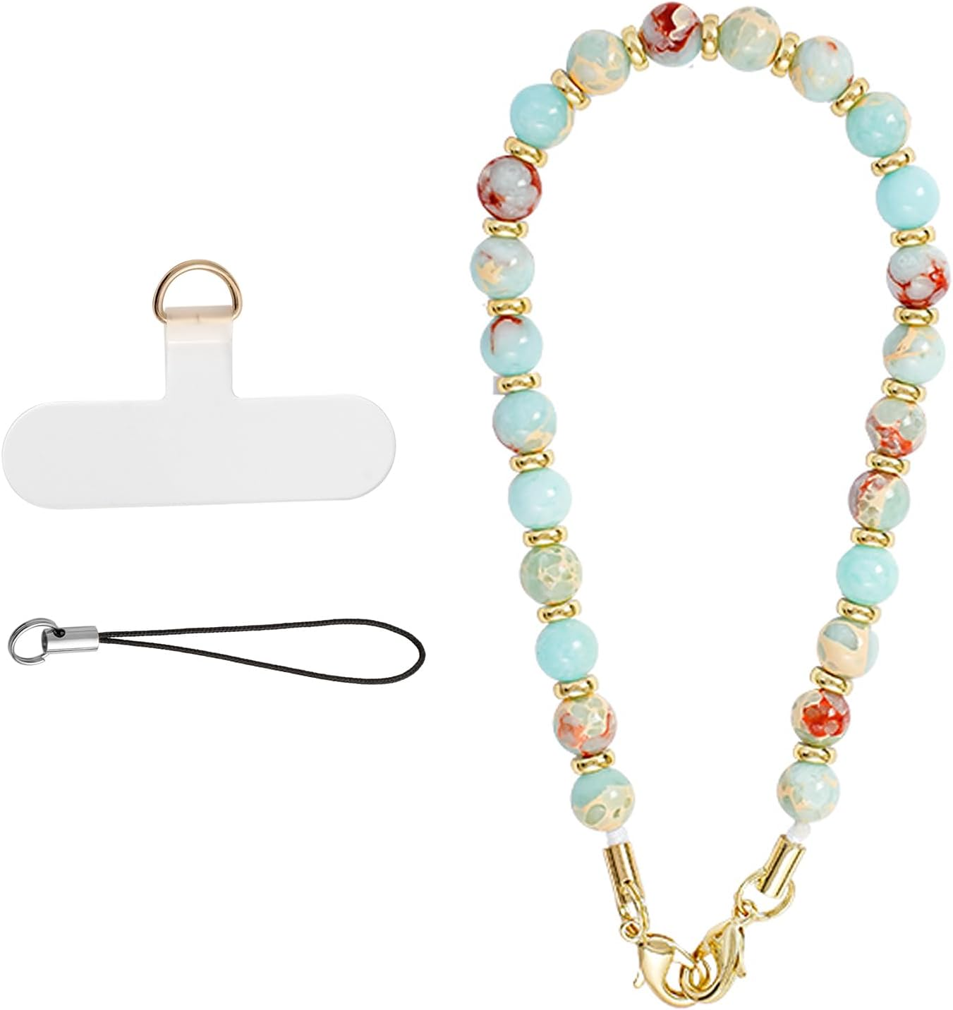 Universal Phone Chain Cell Phone Charm Hand Wrist Strap Lanyard Beaded Phone Chain for Women Girls White