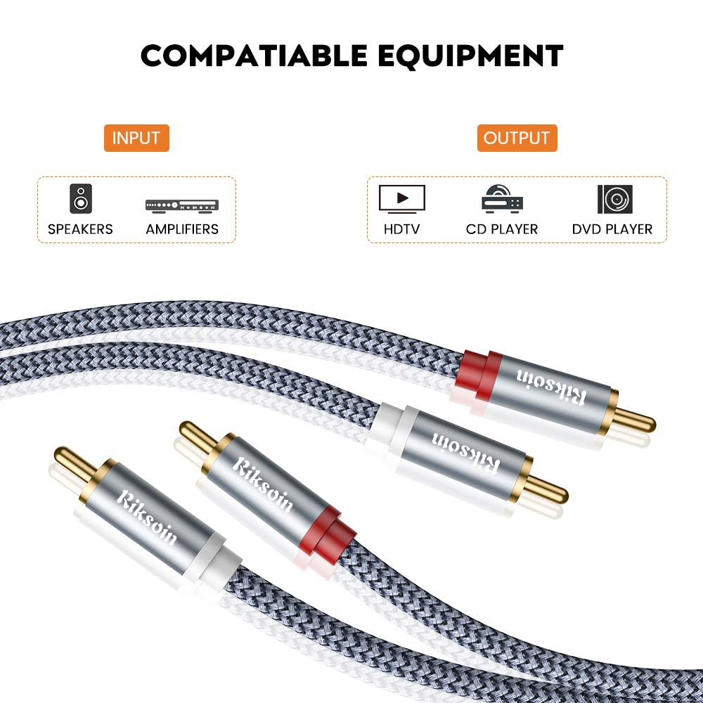 RIKSION RCA Cable,1.8M/6Ft 2RCA Male to 2RCA Male Stereo Audio Cables Shielded Braided RCA Stereo Cable for Home Theater, HDTV, Amplifiers, Hi-Fi Systems, Car Audio, Speakers-2Pack image number 2