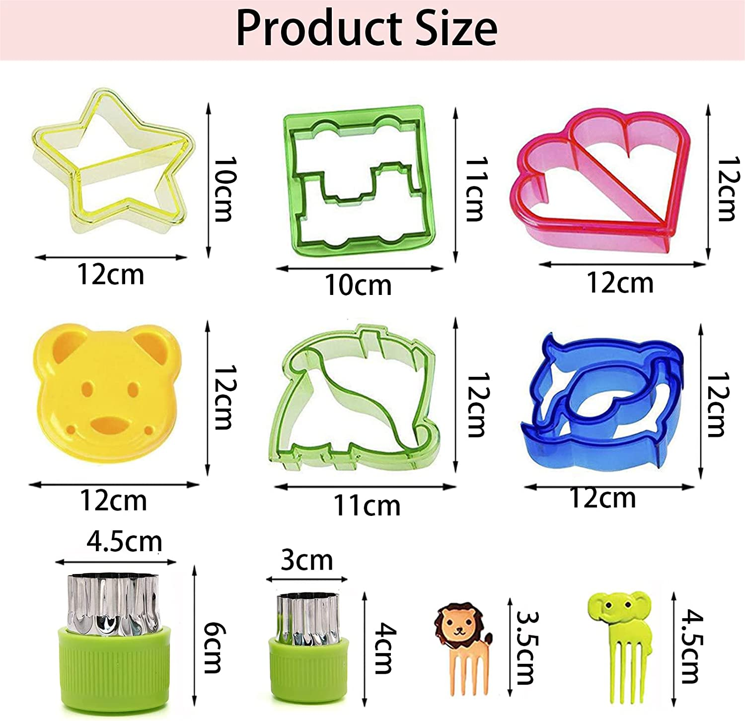 Sandwich Cutters for Kids, 28-Piece Set, 6 Kid Sandwich Cutters Shapes, 12 Vegetable Cutters Shapes, 10 Fruit Fork Bento Deco image number 1