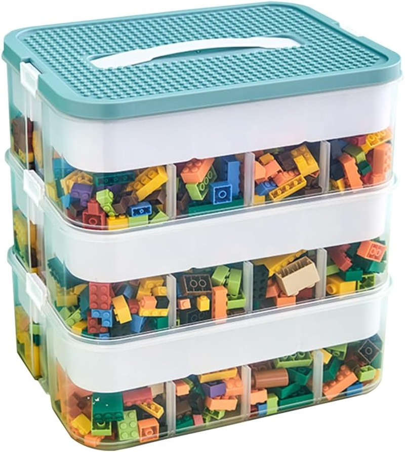 Toy Organizer Bins with Compartments, Building Blocks Storage, Storage Containers for Building Brick Storage, Plastic Stackable Organizer Bin Toy Chest (Green 3 Layers) image number 4
