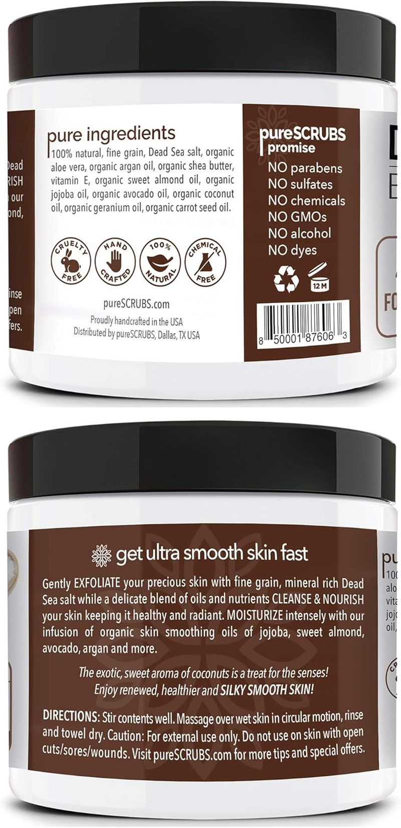 Purescrubs Premium Coconut Body Scrub Set - Large 16Oz Dead Sea Salt Body Scrub with Infused Essential Oils & Nutrients, Includes Wooden Spoon, Loofah & Oatmeal Exfoliating Bar Soap image number 4