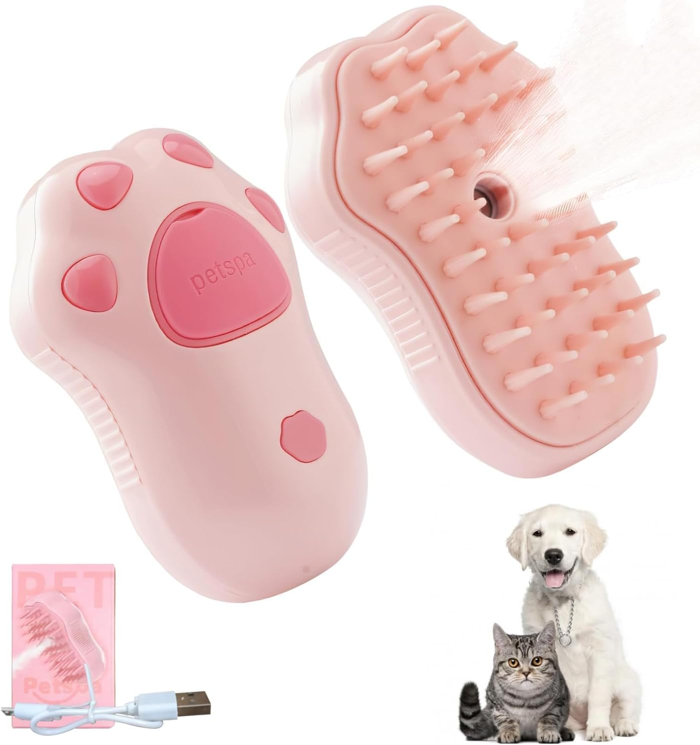 3-In-1 Steam Brush for Cats and Dogs &ndash; Upgraded Self-Cleaning Pet Grooming Brush with Silicone Bristles, Fine Mist Spray, and Massage Function for Shedding and Detangling Fur (Pink) image number 4