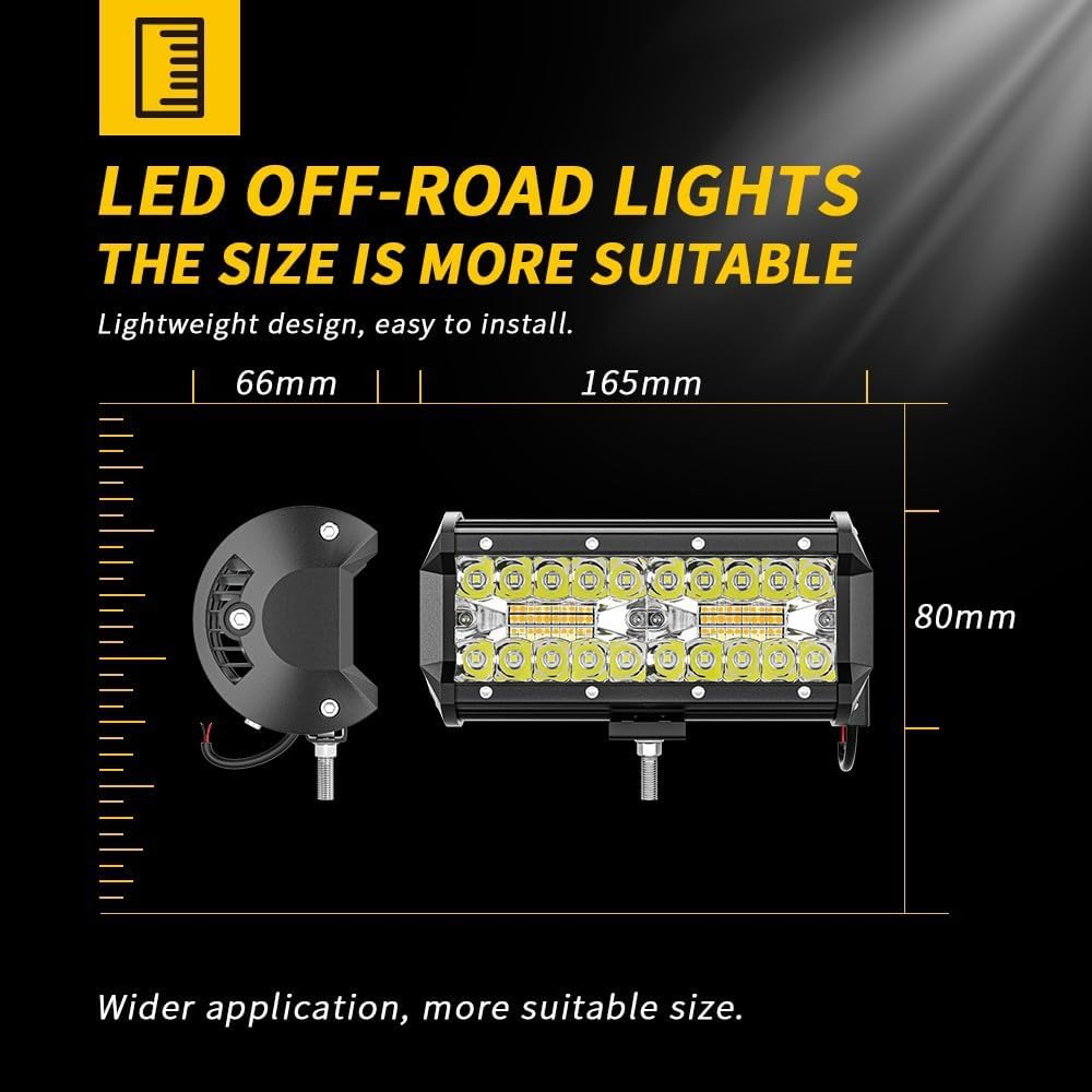 6.5 Inch 120W LED Light Bar 2PCS, off Road LED Driving Lights Spot Flood Combo Beam, Amber White Strobe, for Truck Car ATV SUV Cabin Boat, with Mounting Bracket Holder and 16AWG Wiring Harness 2 Kits image number 1