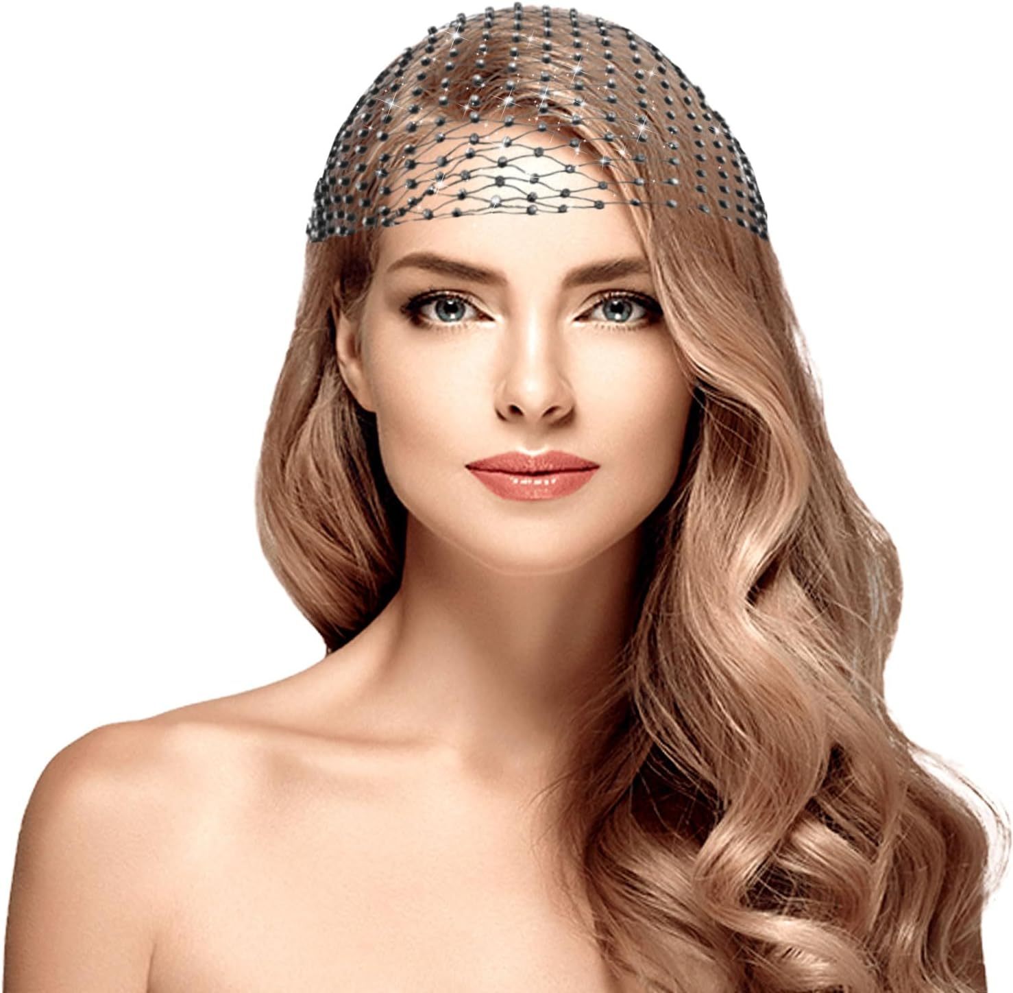 NQEUEPN Rhinestone Head Scarf, Black Glitter Crystal Mesh Headband Elastic Wide Head Wraps Diamond Sparkly Headpiece Party Nightclub Costume Hair Accessories for Women Girls image number 6