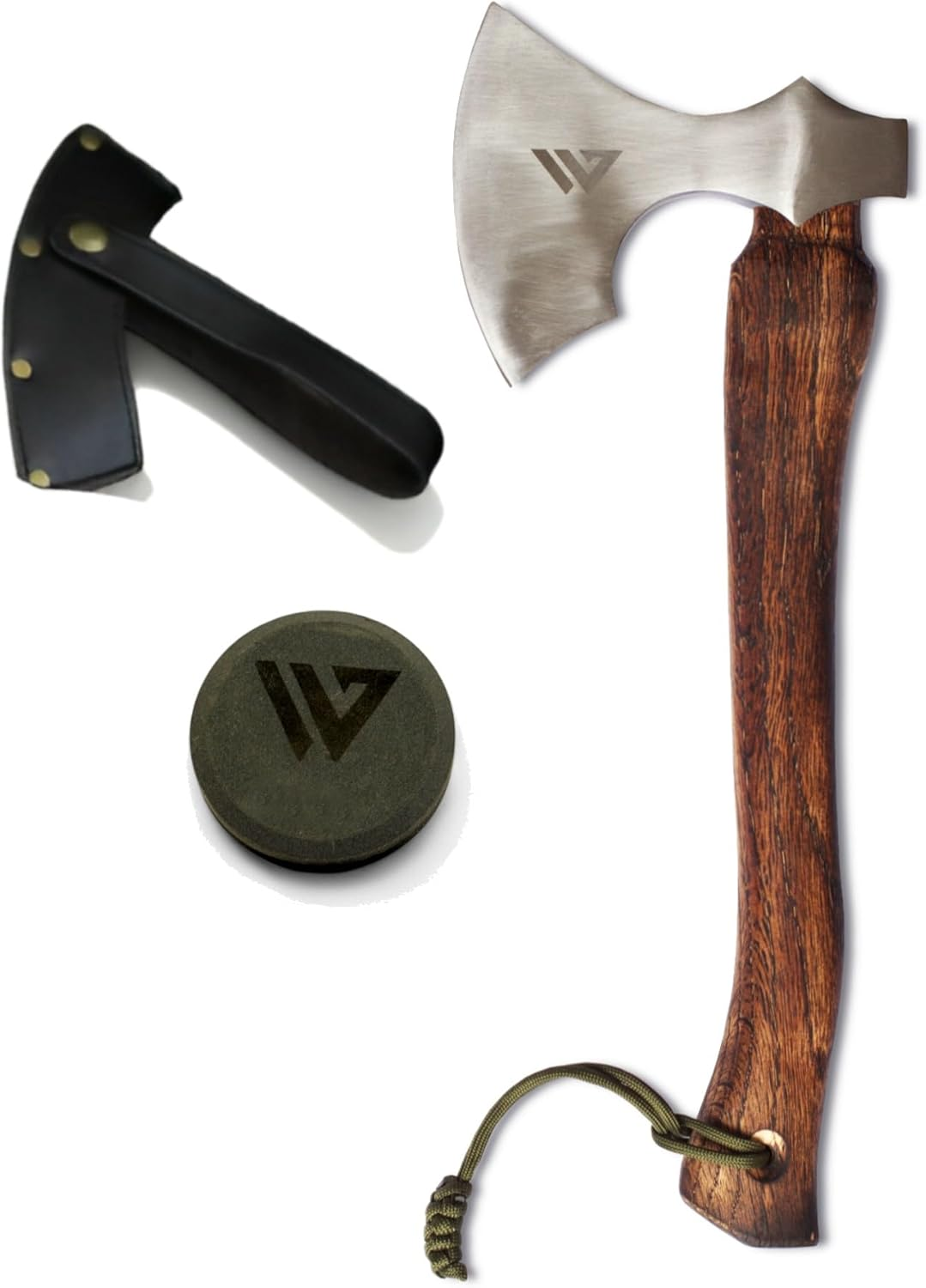 Wilora High Carbon Axe &ndash; American Hickory Handle, Dual-Grit Sharpening Stone, PU Leather Sheath, Paracord Lanyard &ndash; Camping, Bushcraft, Woodcutting, Chopping & Splitting image number 1