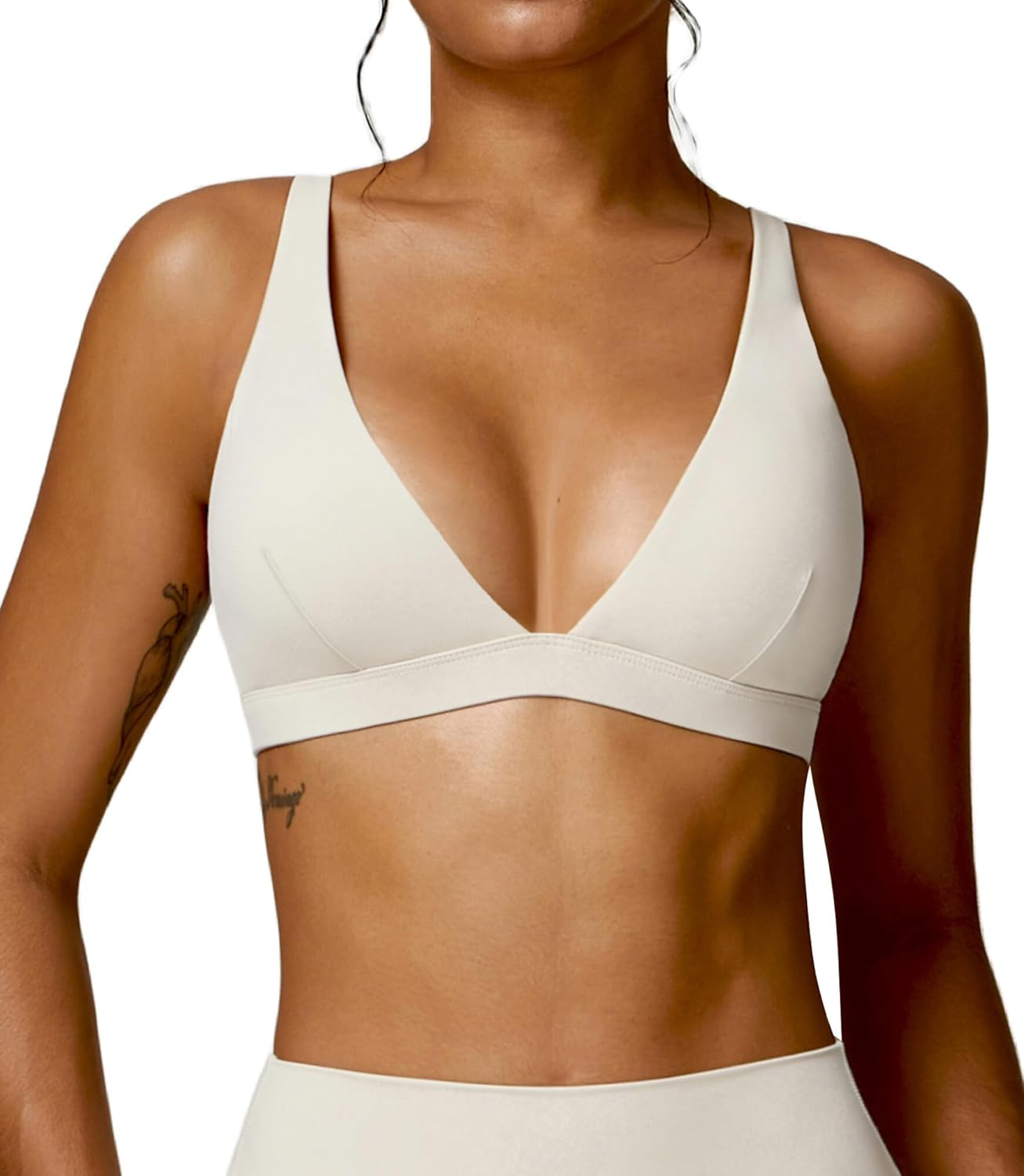 KEOYA Sport Bra for Women Deep V Neck Workout Tank Top Lightweight Loungline Padded Bra Elastic Shoulder Straps Crop Top