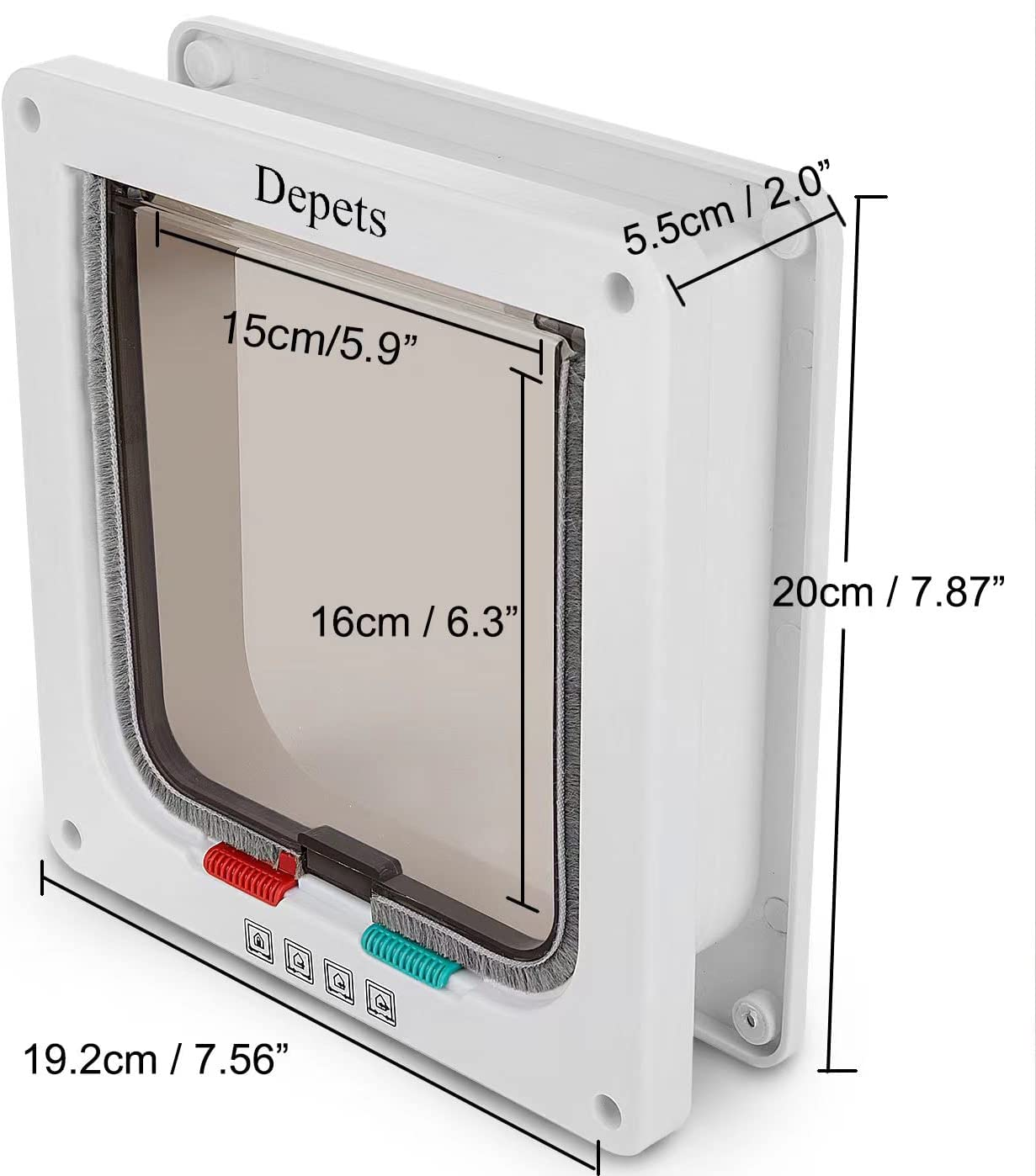 Cat Door Depets, 4 Way Lock Cat Flap Door, White Pet Hole for Doggie Cats, Medium Size 19Cm X 20Cm X 5.1Cm image number 2