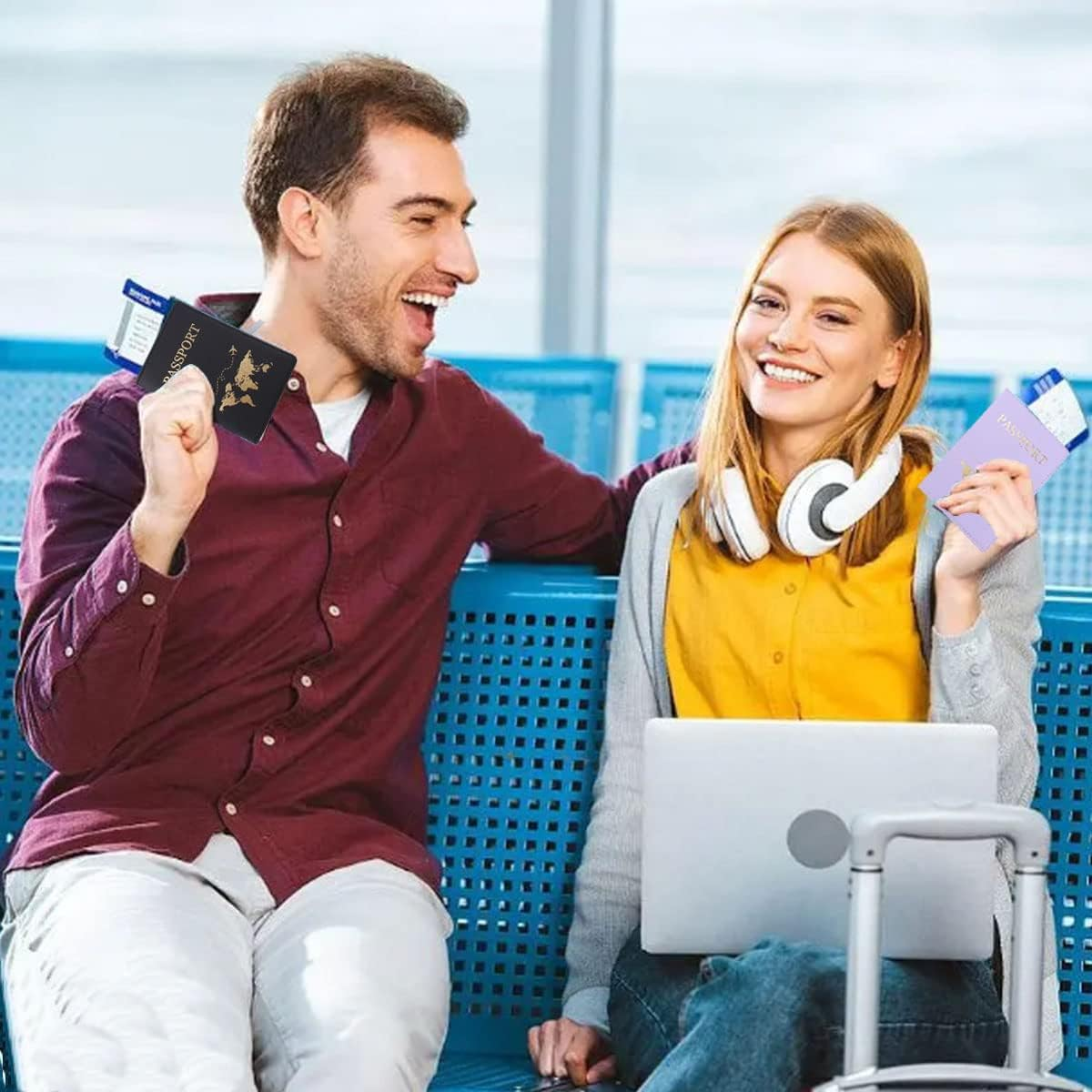 Passport Holder Cover, PU Leather Passport Cover Case Organiser with Wallet for Credit Card, Money, Business Cards, Passport, Boarding Passes for Women Men, Purple, 14X10X1Cm, Classic image number 2