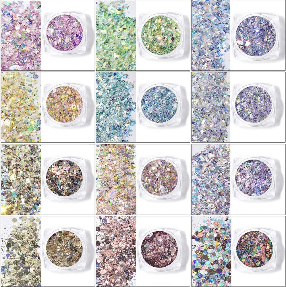 12 Sets Nail Glitter Cosmetic Face Body Hair Glitter Decoration for Arts Festival Party Christmas image number 3