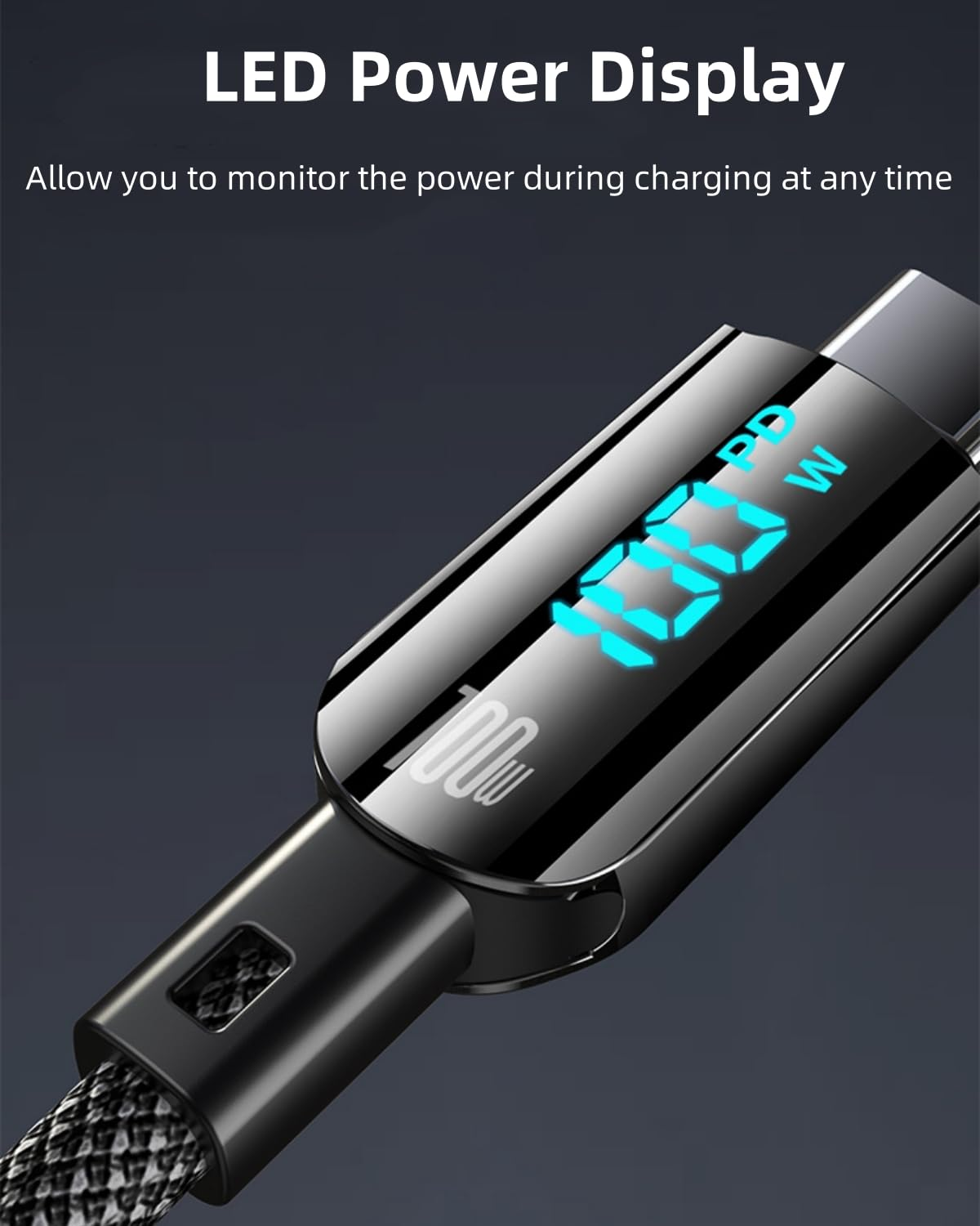 FOSION USB C Cable 100W，2-Pack 4FT USB a to C Cable Fast Charging Cable with LED Display, 480Mbps High-Speed Transfer Nylon Braided USB Type C Cable for Iphone 15 Pro Max Plus, Galaxy S24 23 S22 image number 5