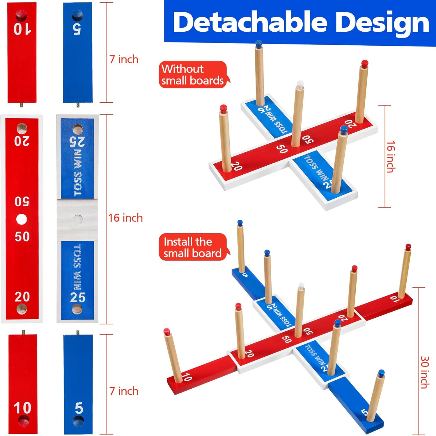 Meonum Ring Tossing Game, Detachable 30 Inch Wooden Large Rings Toss Set for Kids with 20 Toss Rings, Kid and Adult Game for Backyard Lawn Yard Wedding BBQ Camping Indoor and Outdoor image number 2