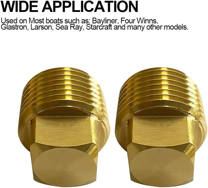 1/2" NPT Solid Brass Drain Plugs Commonly Used in Boat Hulls, 2 Pack Solid Brass Boat Hull Spare Garboard Drain Plug for Bayliner Four Winns Glastron Larson Sea Ray Starcraft and Many Other Models&hellip; image number 2