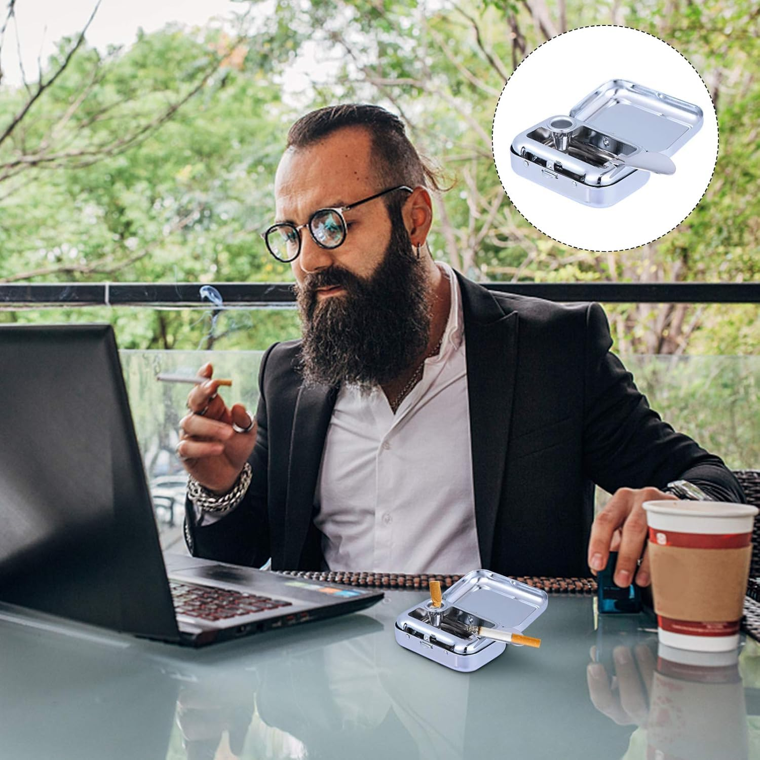 Pocket Ashtray Mini Square Metal Ashtray with Lid,1Pc Mini Portable Square Metal Ashtray,Travel Ashtray image number 1