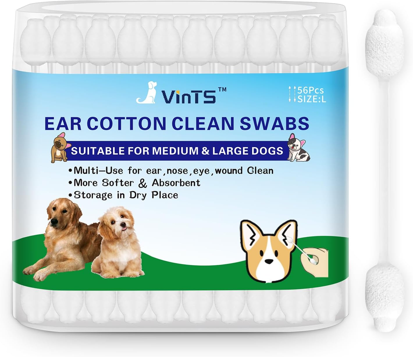 Vints Cotton Dog Ear Cleaning Swabs, Pet&rsquo;S Ear Infection Treatment Gourd-Shaped Swabs Prevent Accidental Injuries, Safer Cleaning for Dogs and Cats&ndash; Large Size.100% Cotton image number 6