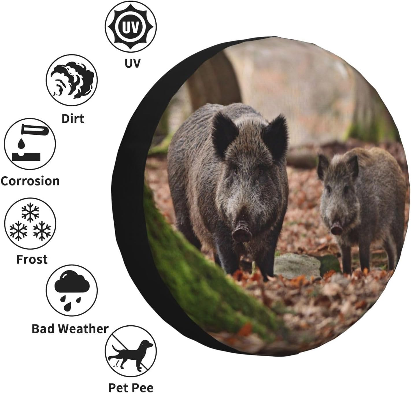 Universal Replacement Spare Wheel Cover Wild Boar Pig Family Waterproof Spare Wheel Cover Dustproof Tyre for Trailer, Motorhome, SUV, Off-Road Vehicle Wheel 15 Inch image number 4