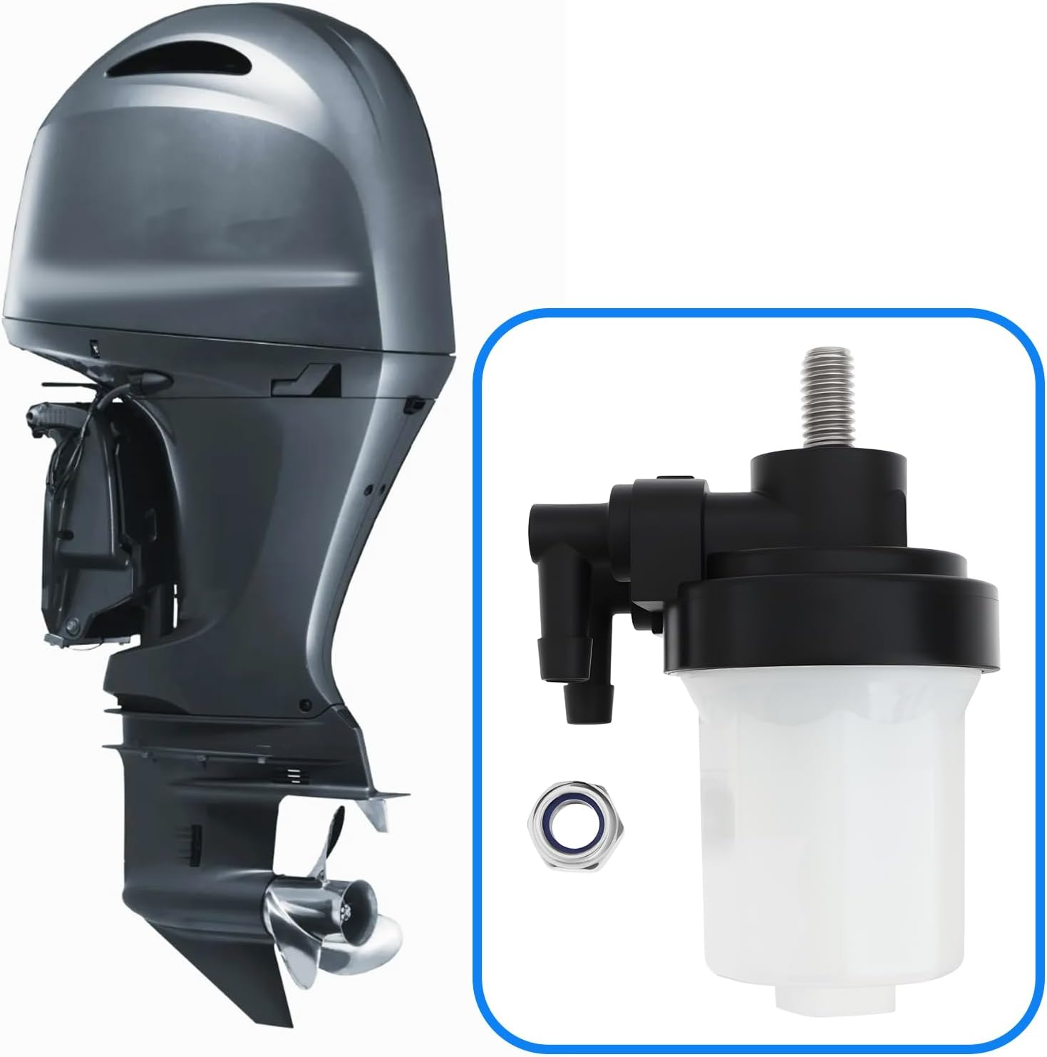 Emagtech 1Set Fuel Filter with Nut 35-8M0088825 Compatible with Mercury Mariner Tohatsu 25HP 30HP EFI Outboard Motors image number 3