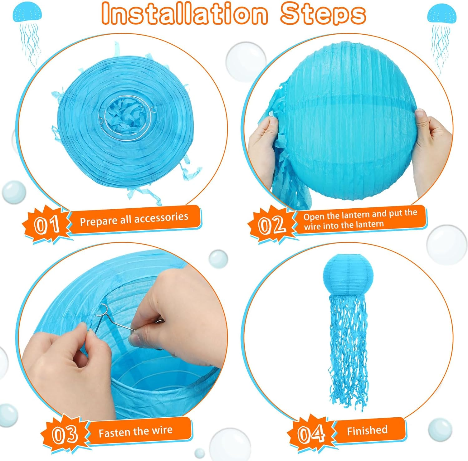 Retisee 12 Pcs Hanging Jellyfish Paper Lanterns under the Sea Ocean Party Decorations Jelly Fish Decor for Mermaid Beach Theme Birthday Party Baby Shower Baby Classroom, Multicolor(Classic Color)