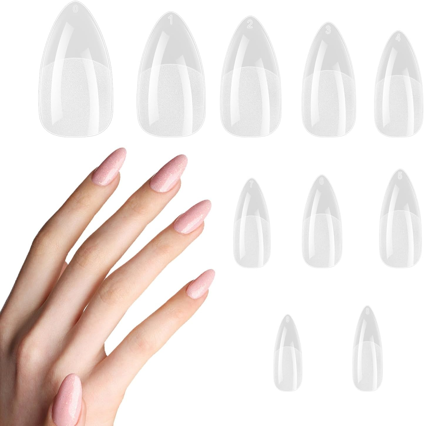 504PCS Short Almond Nails Tips,Half Matte Fake Nails Stick on Nails, Beetles Gel Polish Gel Nail Tip, Etch X Nail Tips, Press on Nails, Nail Tips,Acrylic Nails for Nail Salons and Home image number 2