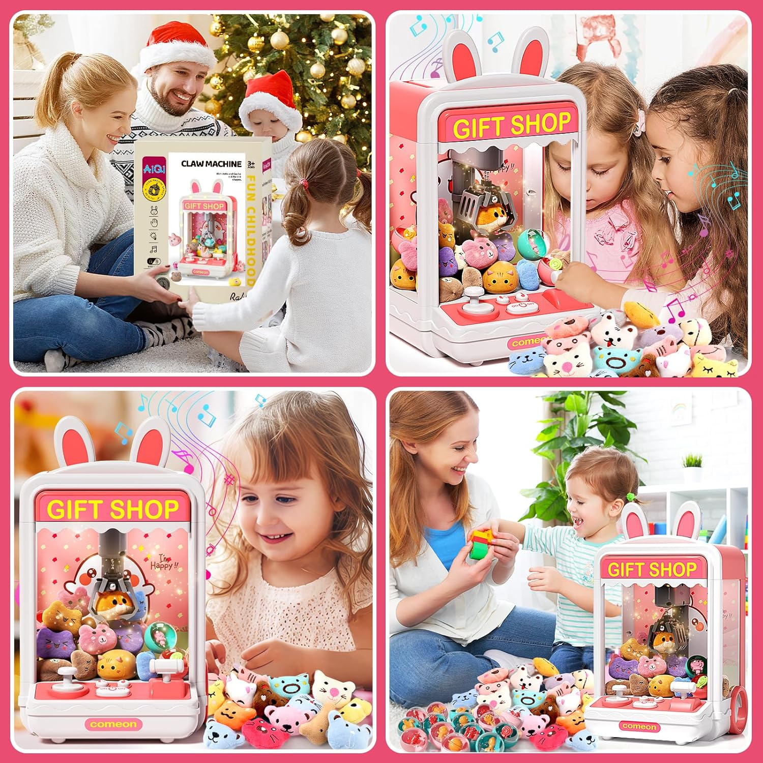 Kids Claw Machine, Mini Candy Vending Grabber, Prize Dispenser Toys for Girls and Boys, Electronic Claw Game Machine for Party Birthdays with Lights Sound, Includes 20 Plush and 10 Mini Toys