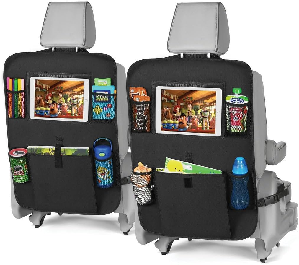 Lebogner Back Seat Cover for Kids + 6 Pocket Storage Organizer, 2 Pack X-Large Kick Mats Backseat Protector with Ipad Tablet Holder, Car Seat Back Protectors for Vehicles to Protect from Dirt & Mud image number 1