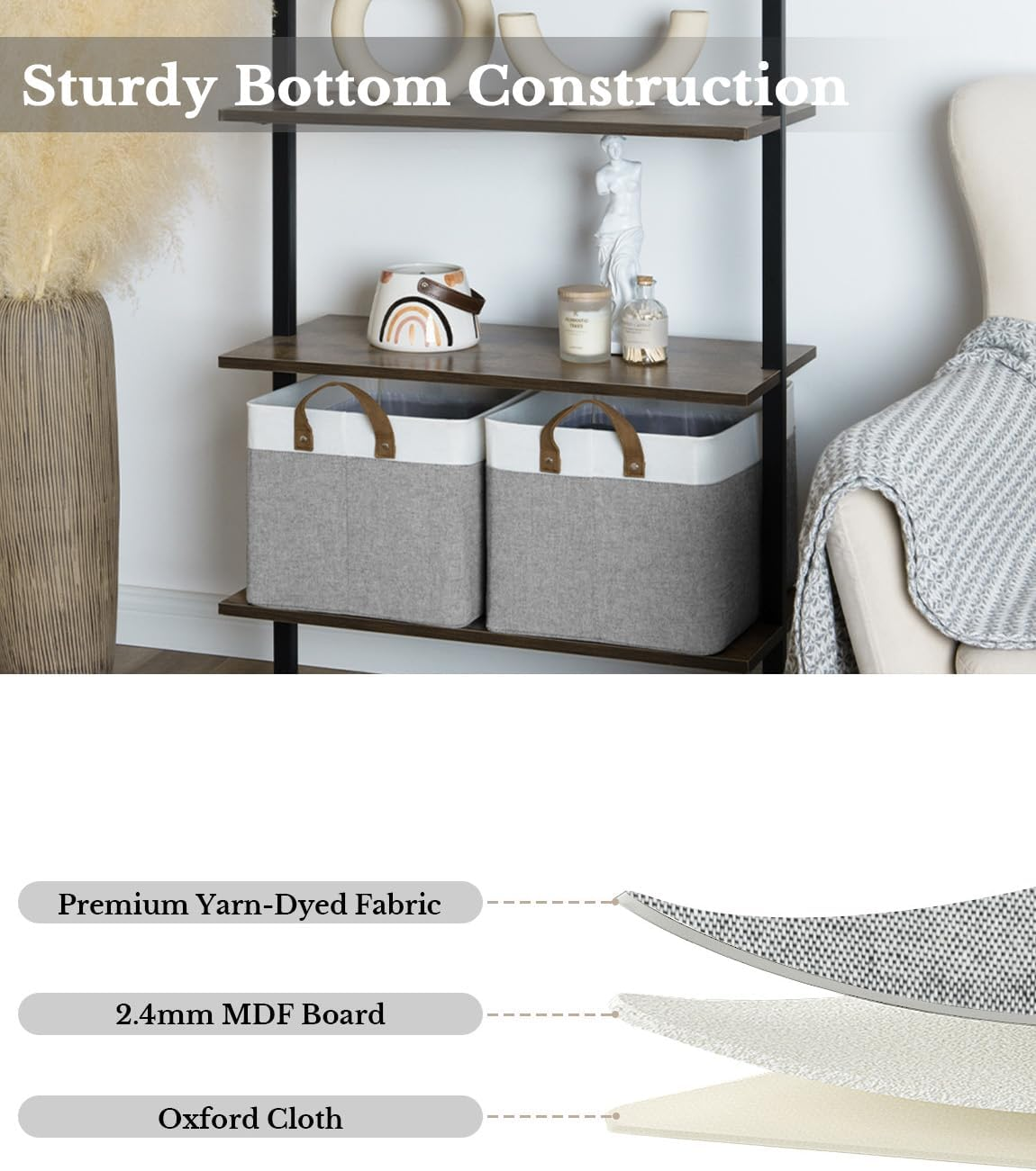 Storageworks Storage Bins, Shelves Baskets for Organizing, Large Fabric Closet Organizers with Handles, Metal Frame, Gray and White, 2-Pack image number 4