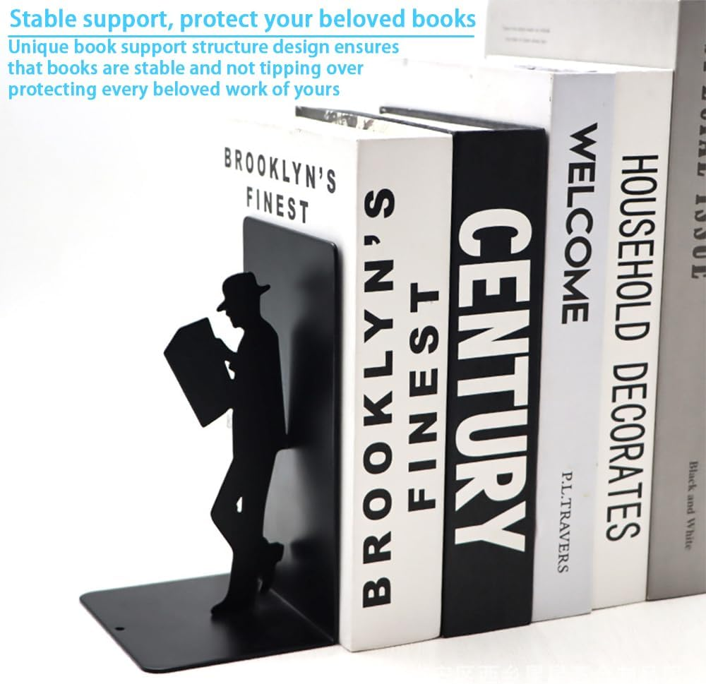 2 Pcs Book Holder, T-Shaped Structure Book Stand,Metal Bookends,Book Stopper,European Bookends,For Homes Offices Schools and Libraries Ect,With Rounded Corner Design Space Saving image number 3